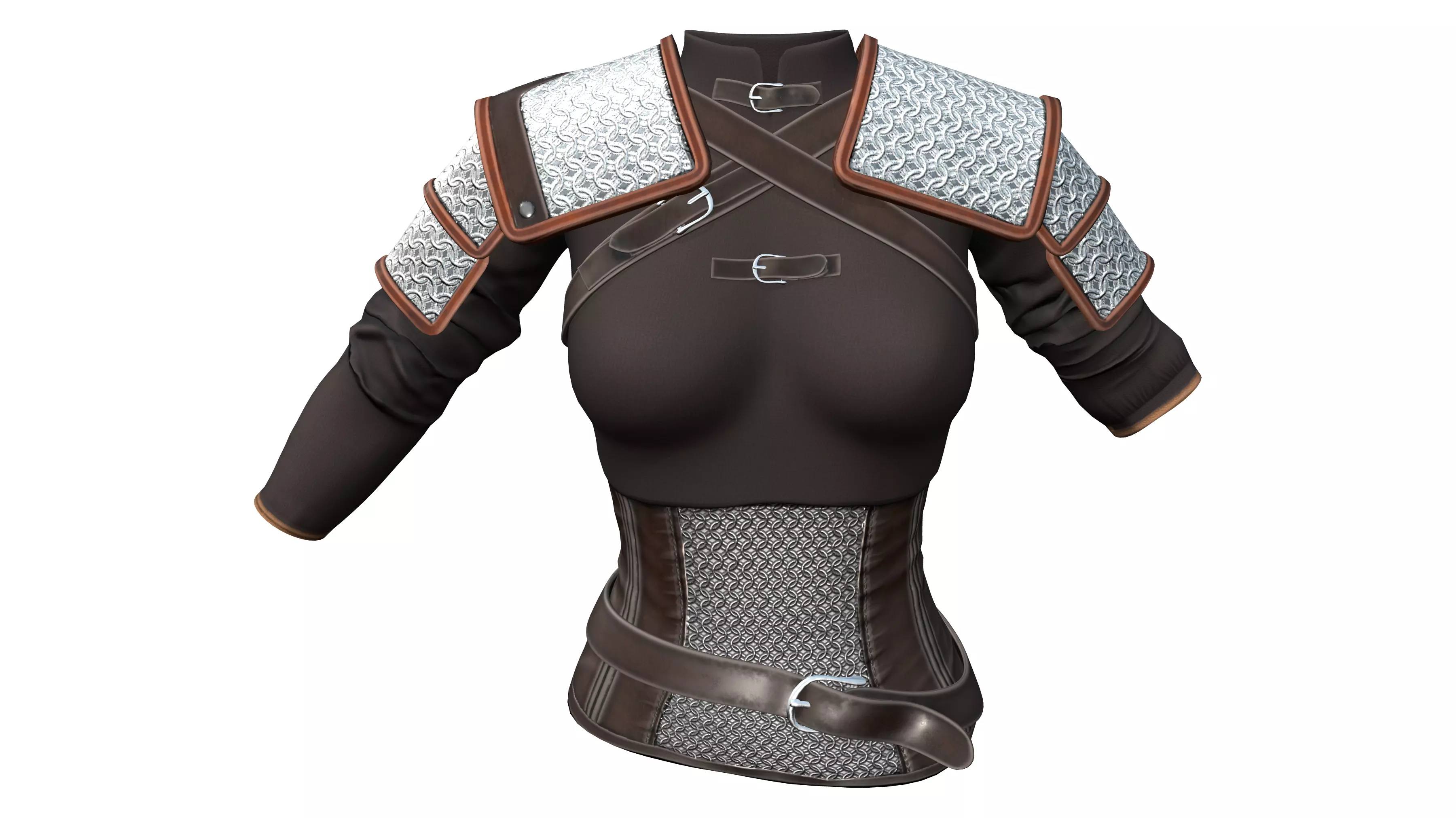 Medieval Female Warrior Top With Shoulder Guards Low-poly 3D model_0