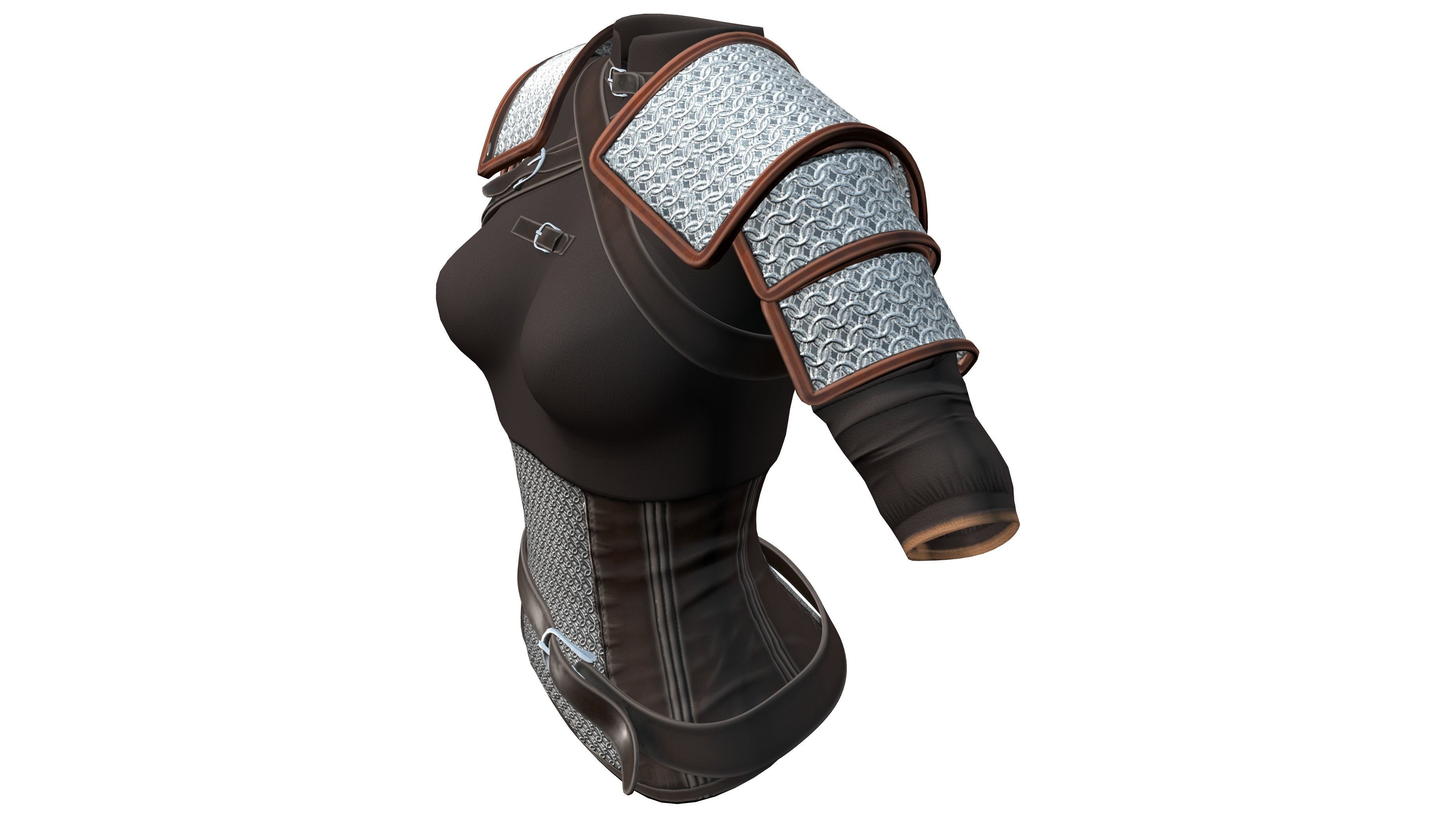Medieval Female Warrior Top With Shoulder Guards Low-poly 3D model_3