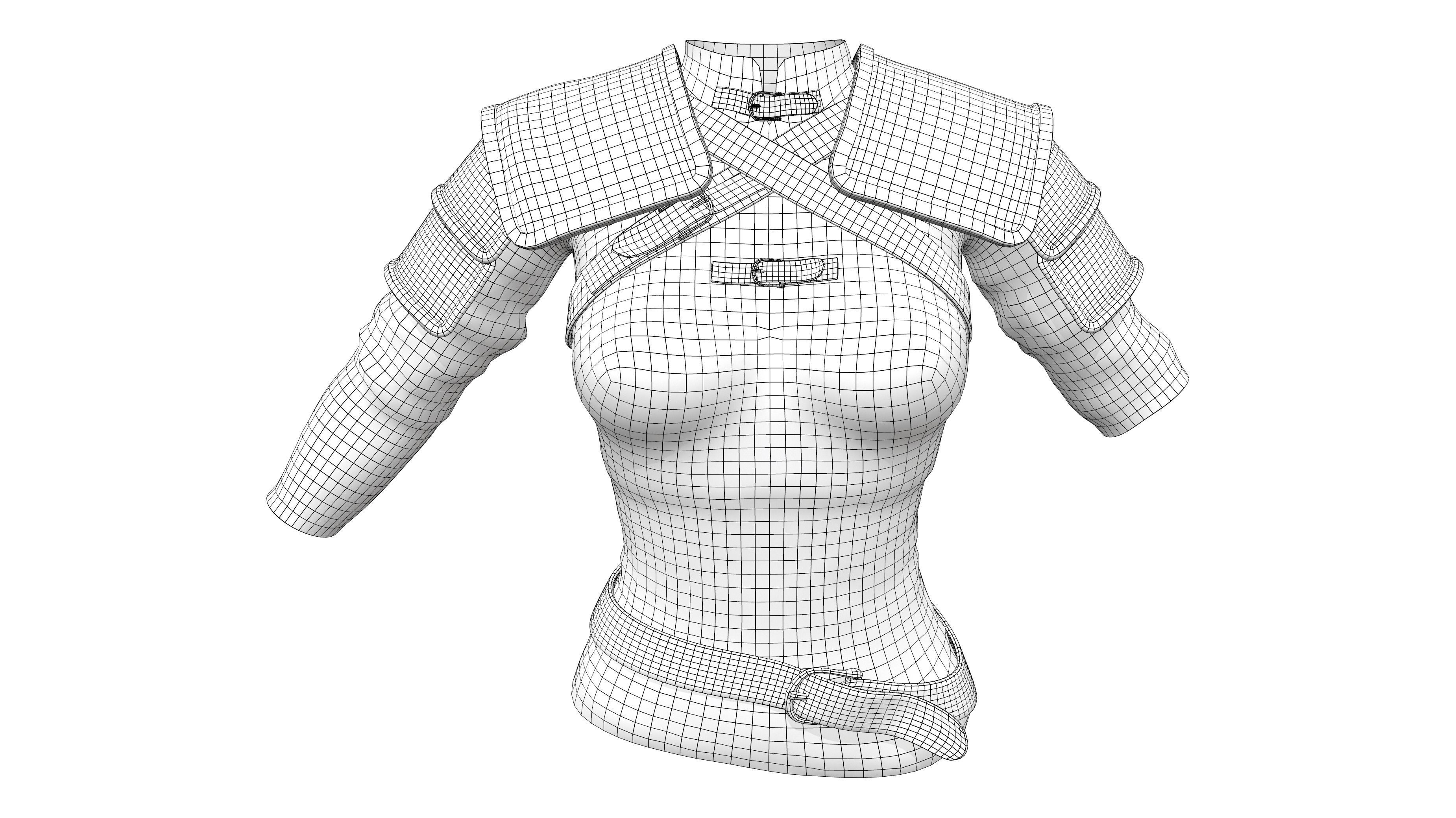 Medieval Female Warrior Top With Shoulder Guards Low-poly 3D model_6
