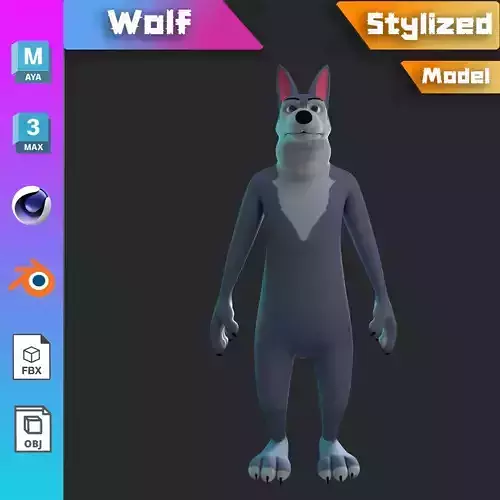 Stylized Old Wolf NoRig Low-poly 3D model
