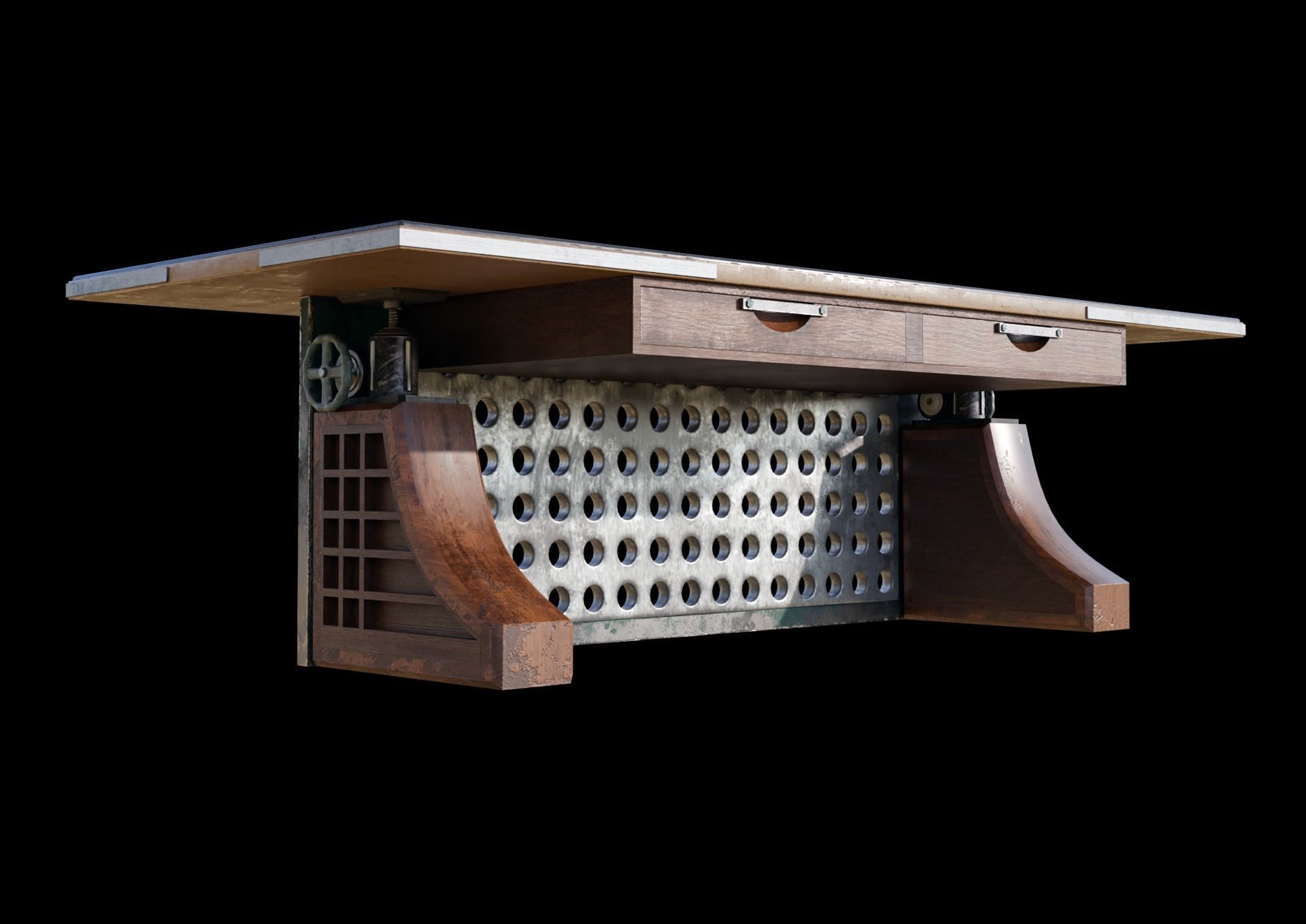 massivetable desk with glass top Low-poly 3D model_1