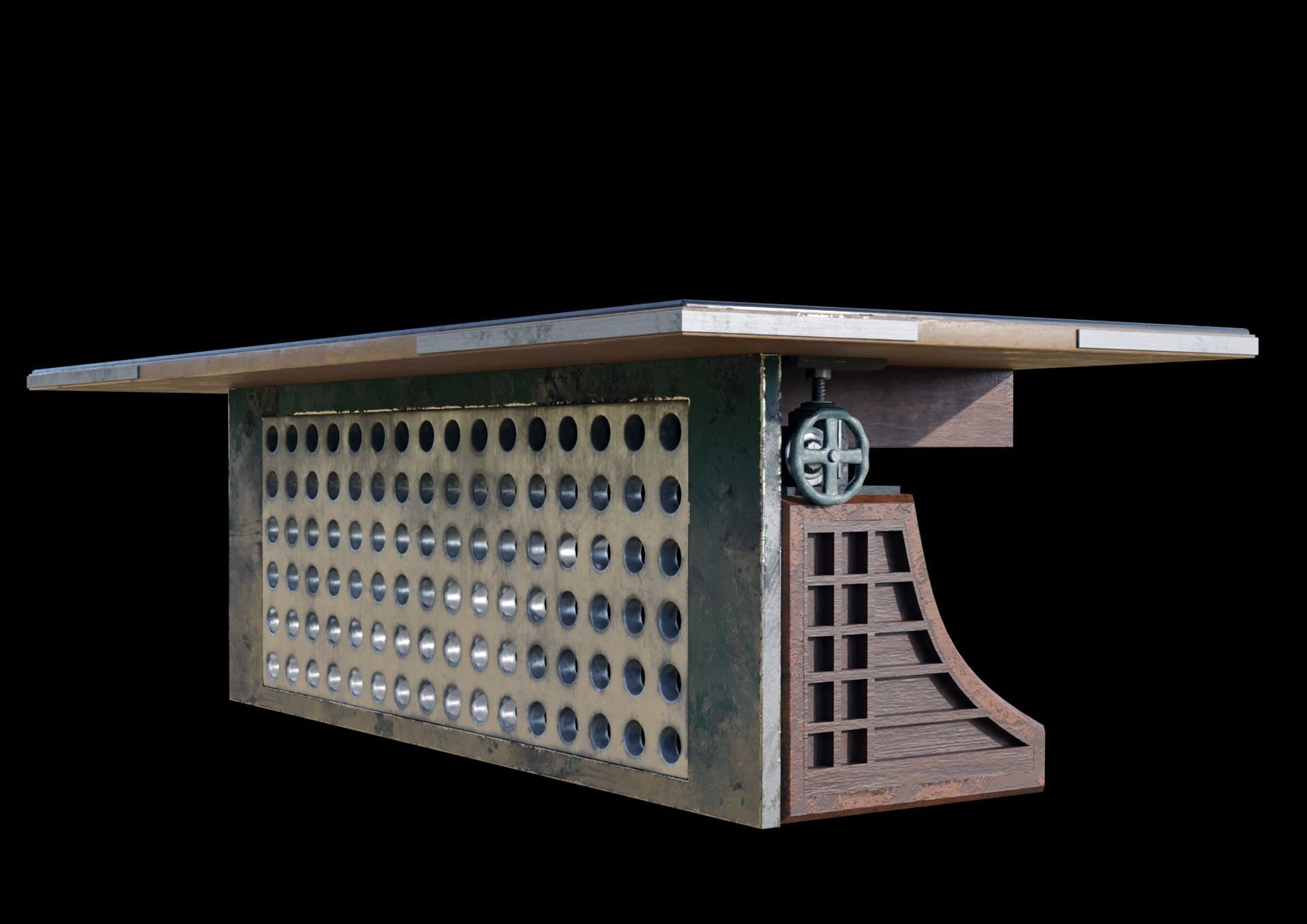 massivetable desk with glass top Low-poly 3D model_2