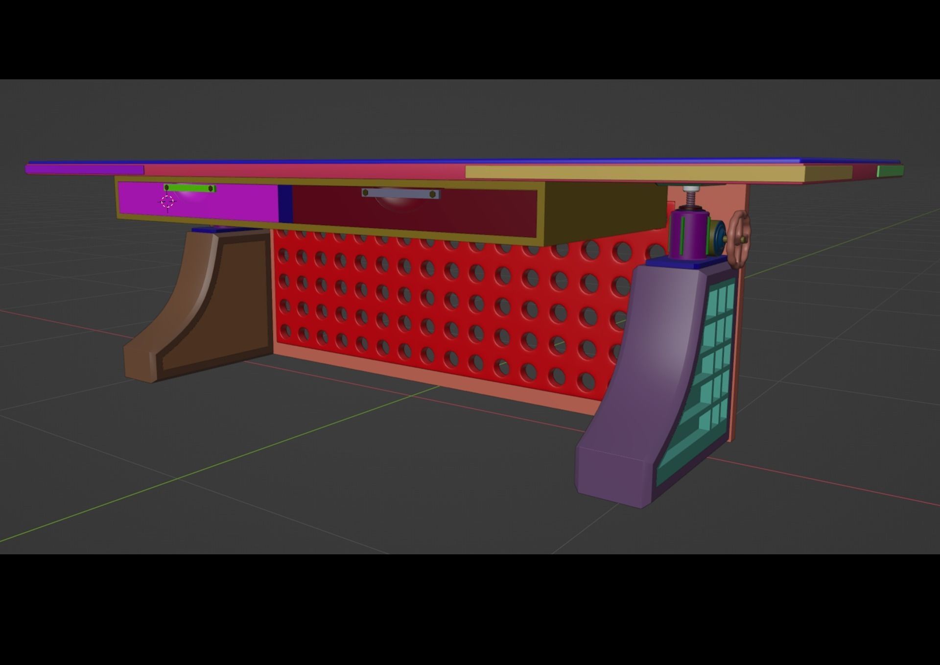 massivetable desk with glass top Low-poly 3D model_4
