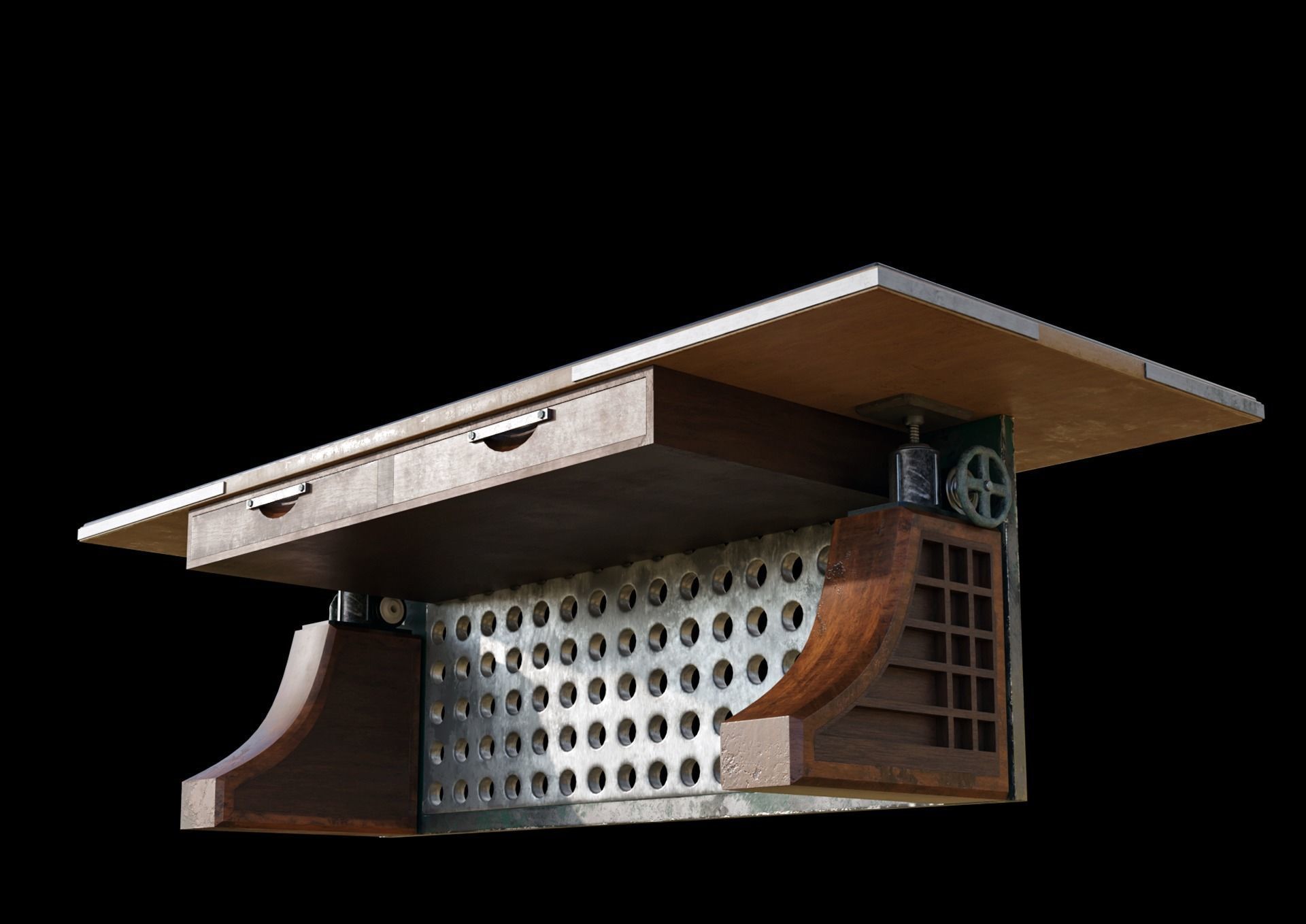 massivetable desk with glass top Low-poly 3D model_3