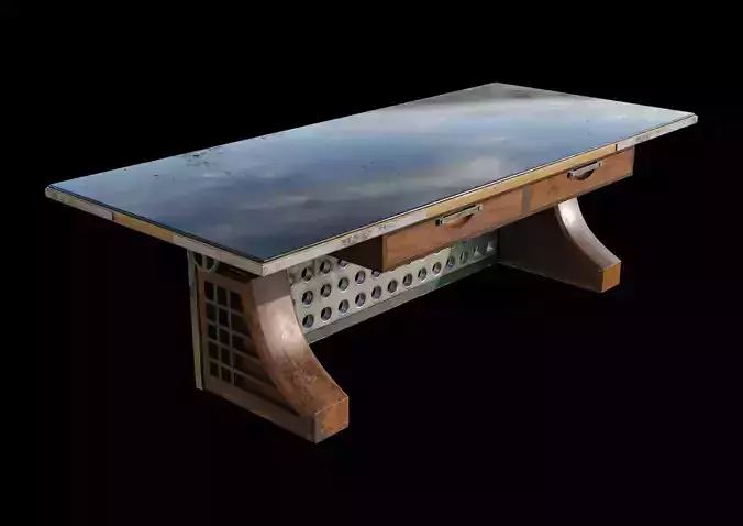 massivetable desk with glass top Low-poly 3D model