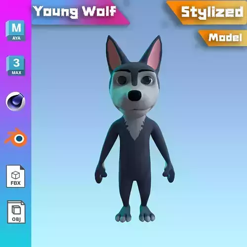 Stylized Young Wolf NoRig Low-poly 3D model