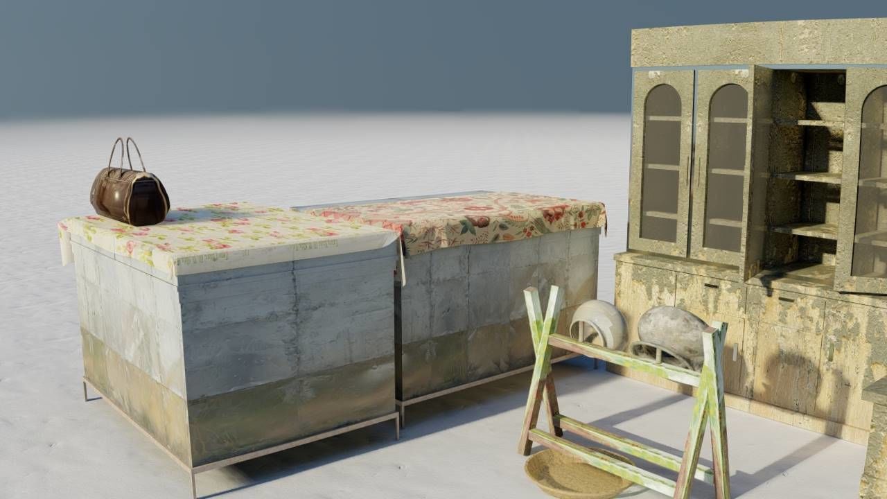 Village Furnitures Low-poly 3D model_5