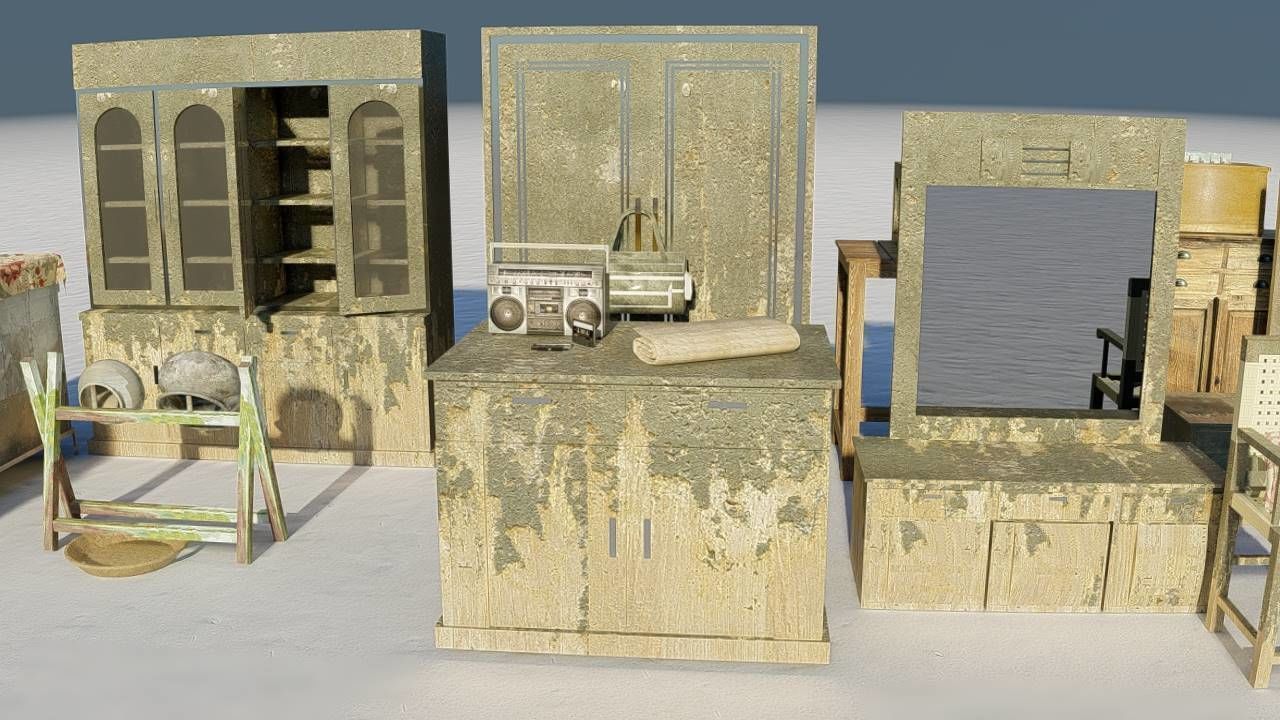 Village Furnitures Low-poly 3D model_4