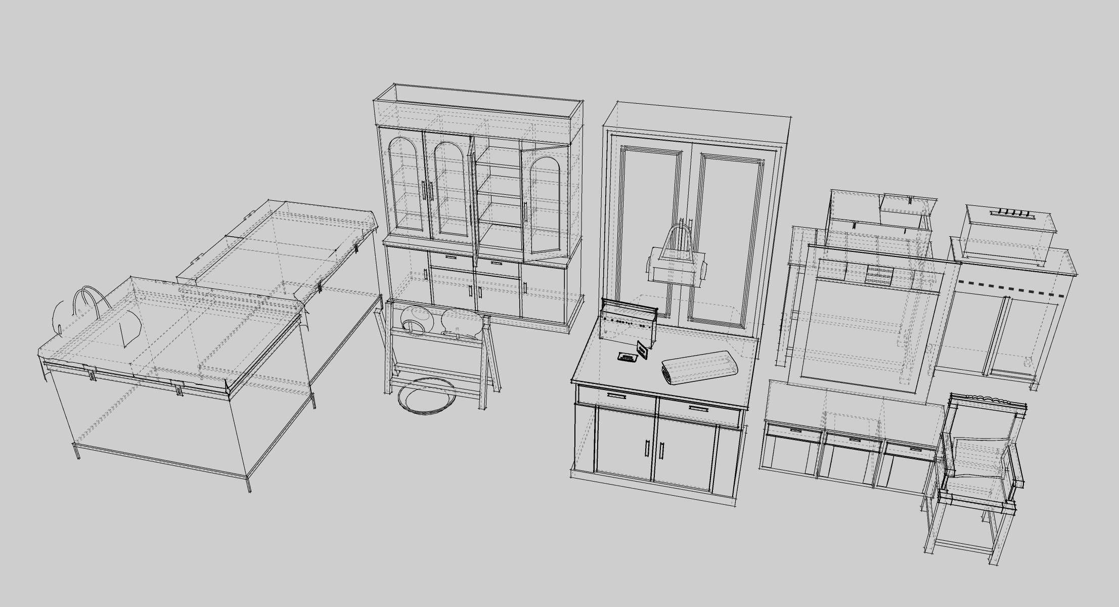 Village Furnitures Low-poly 3D model_19
