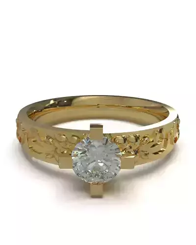Engagement solitaire ring with flower relief