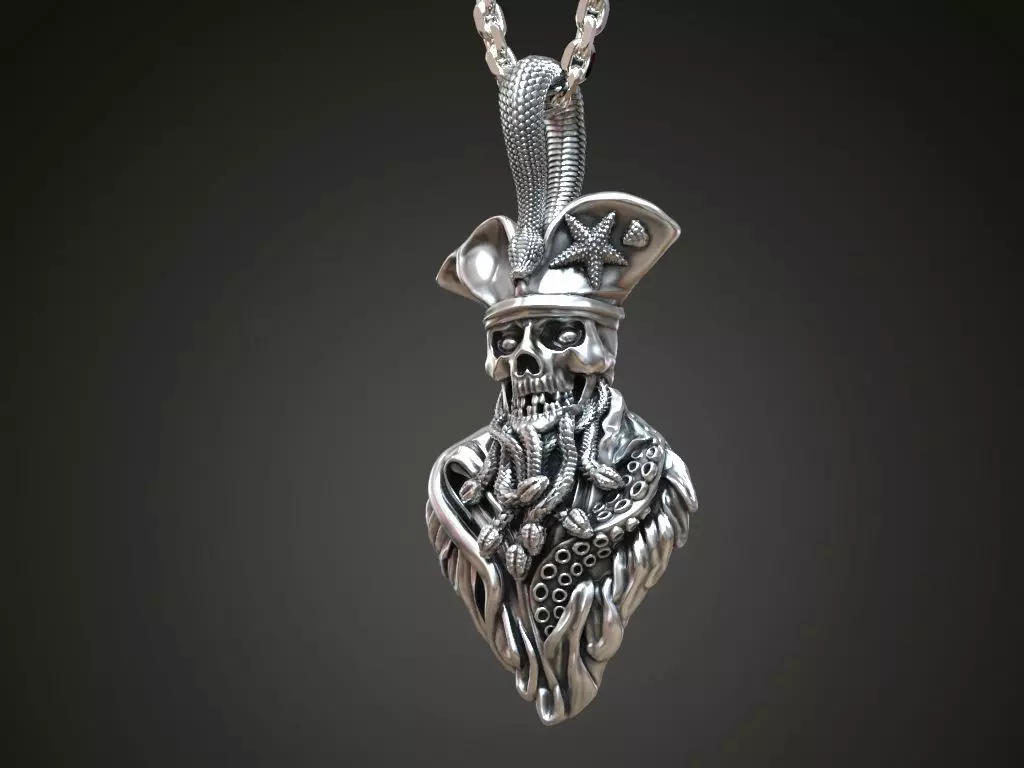 Pendant undead pirate skull snakes octopus tentacle 3D print model_0