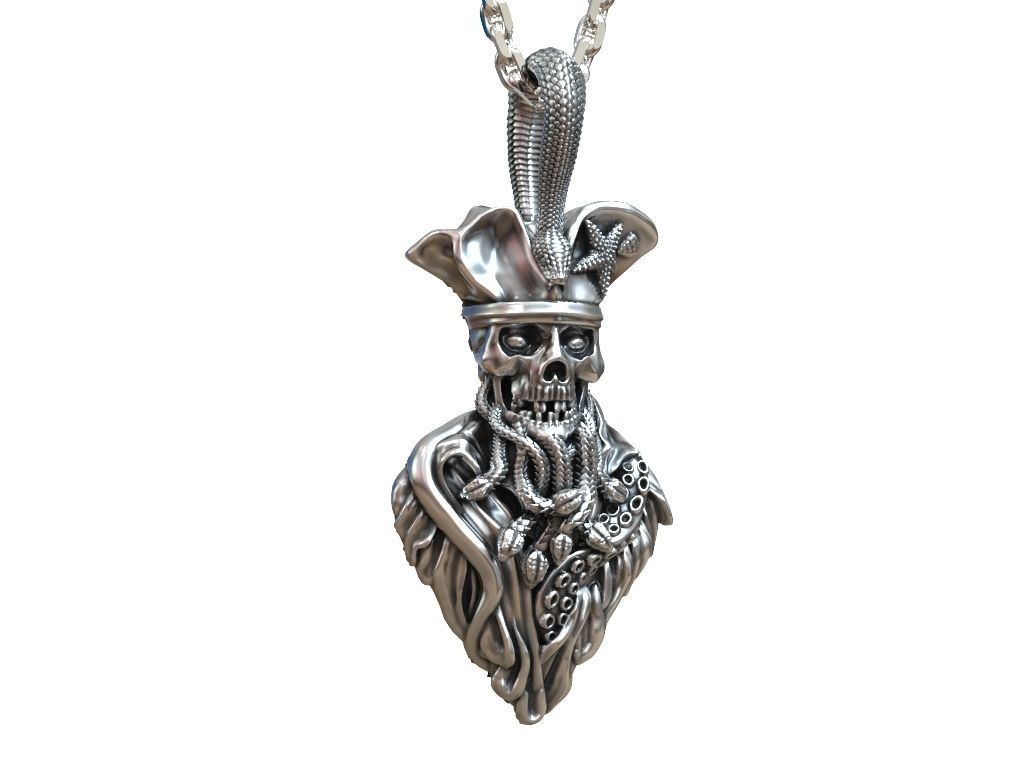 Pendant undead pirate skull snakes octopus tentacle 3D print model_4