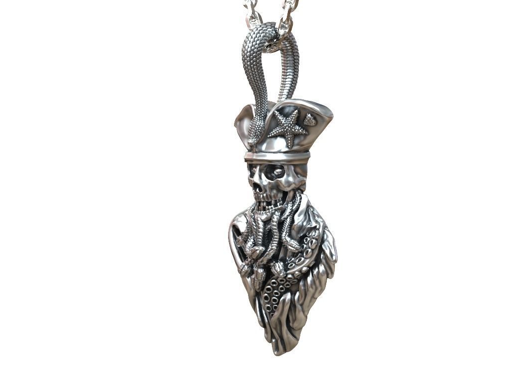 Pendant undead pirate skull snakes octopus tentacle 3D print model_6