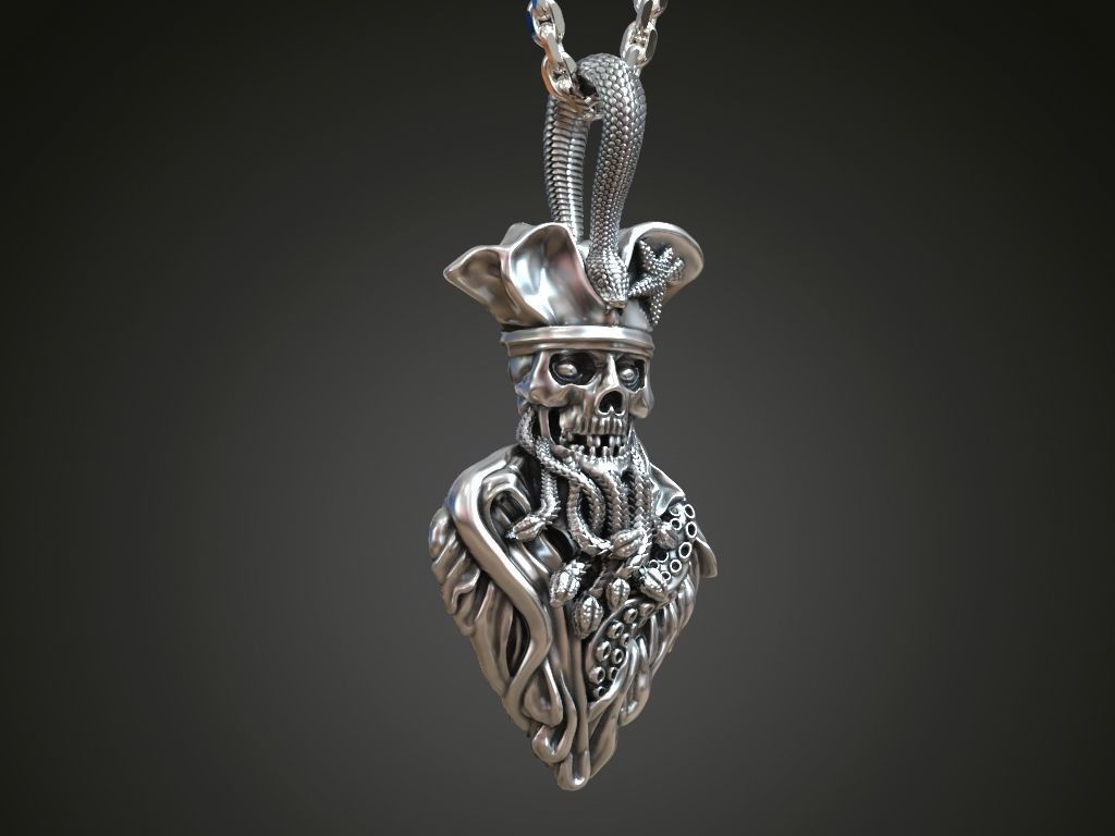 Pendant undead pirate skull snakes octopus tentacle 3D print model_1