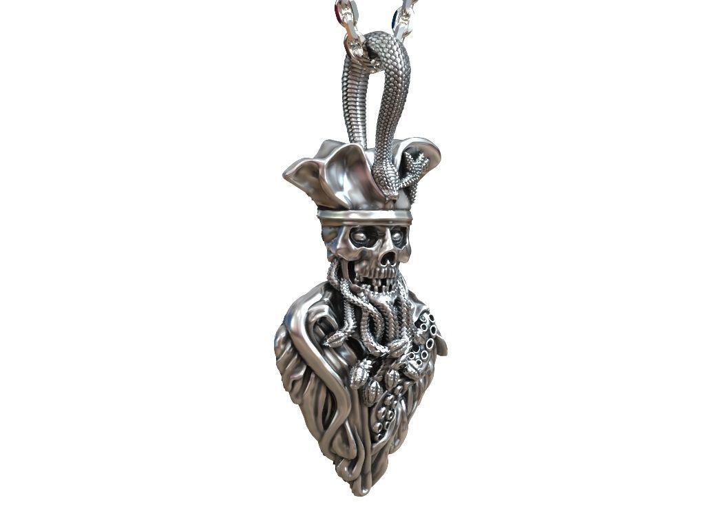 Pendant undead pirate skull snakes octopus tentacle 3D print model_3
