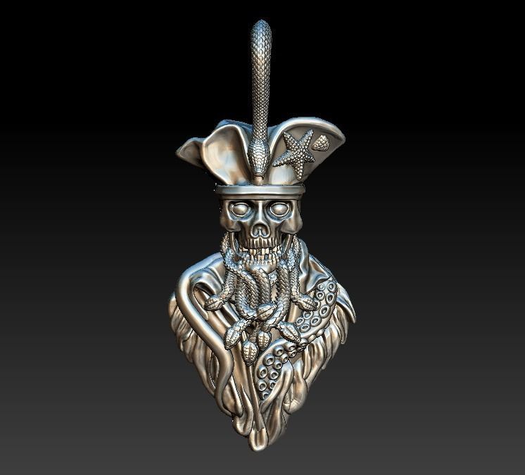 Pendant undead pirate skull snakes octopus tentacle 3D print model_10