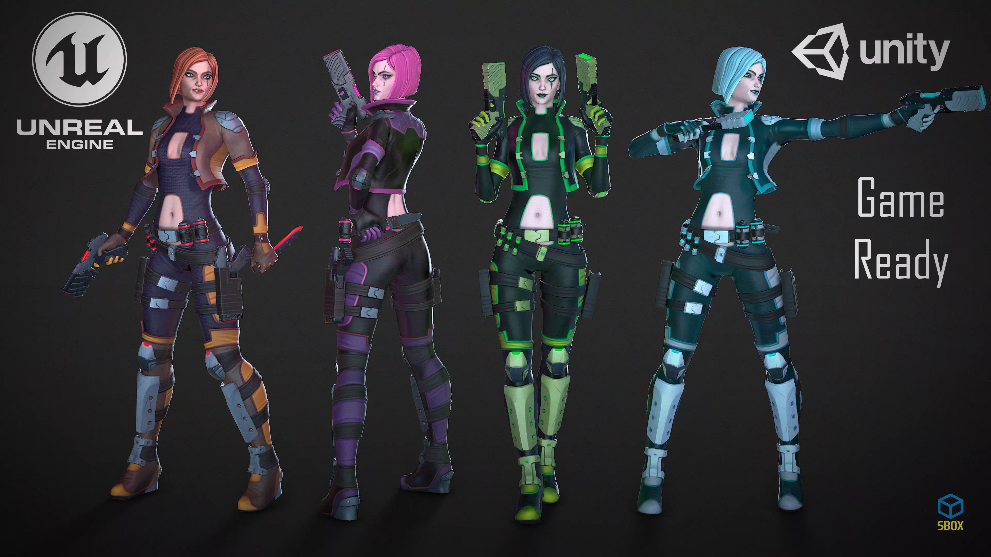 Sci-Fi Girl Mercenary 1 Game Ready 3D model Low-poly 3D model_0