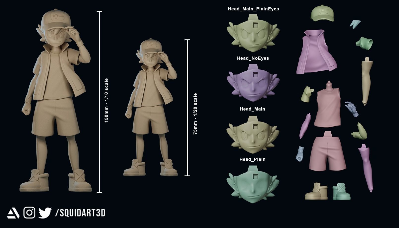 Ash - Satoshi - Pokemon Journeys 1-10 and 1-20 Scale Figure 3D print model_5