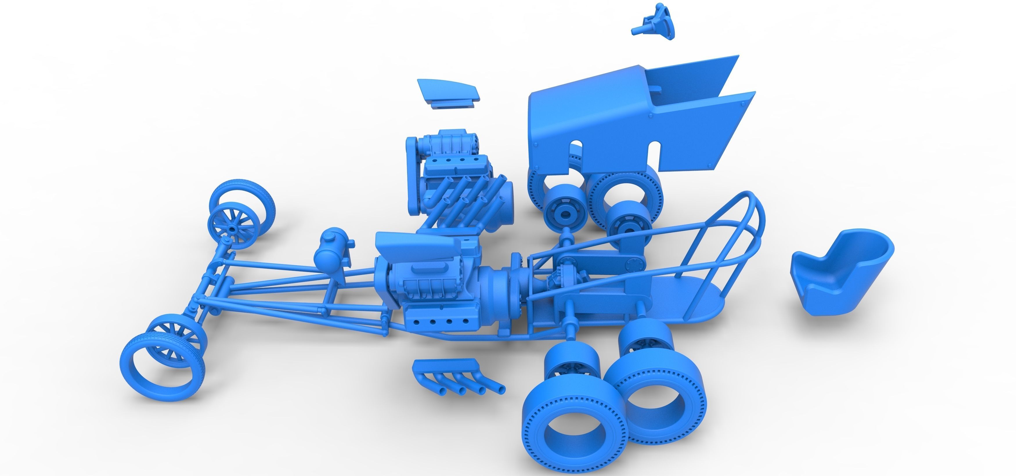 Front engine old school 6 wheeled dragster Scale 1 to 25 3D print model_34