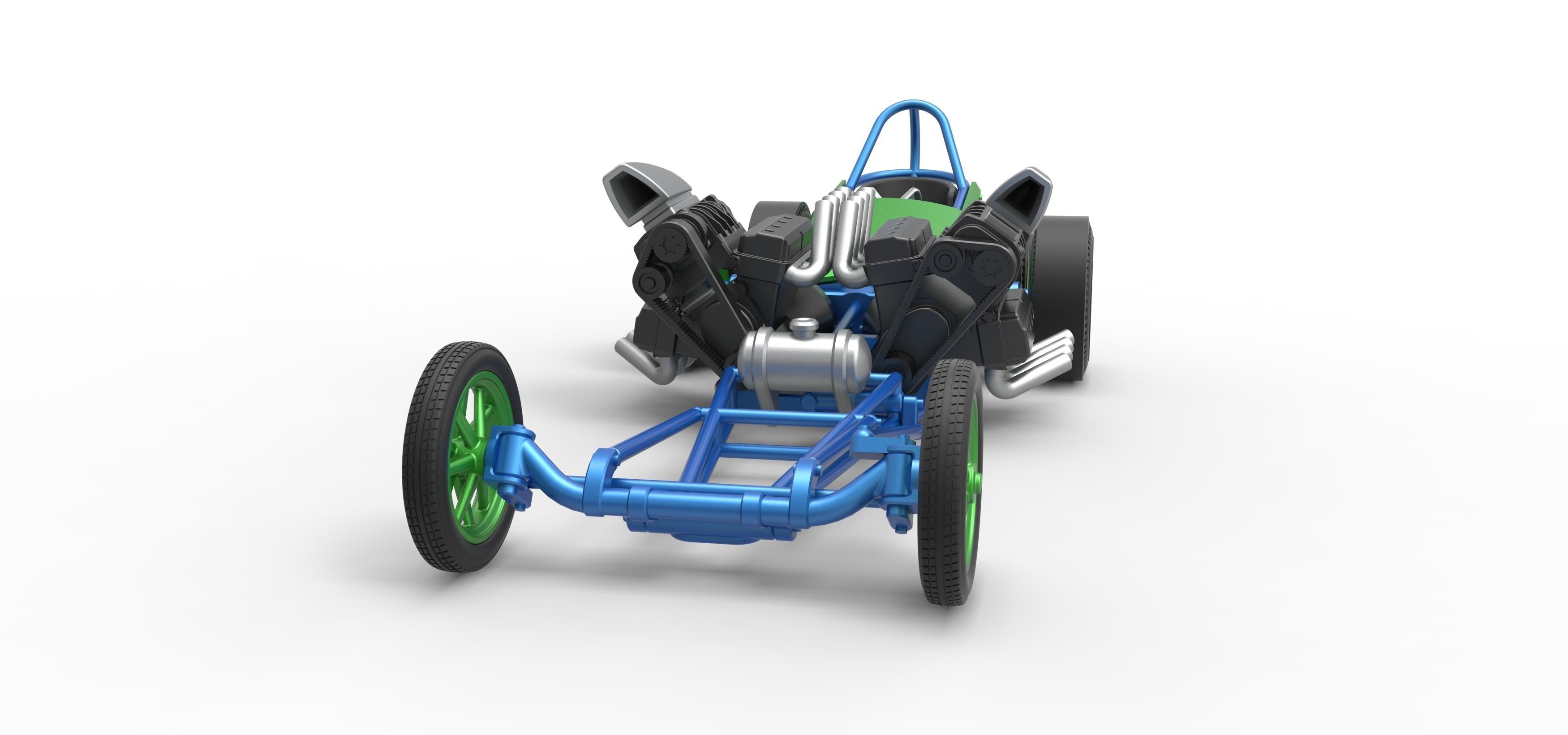 Front engine old school 6 wheeled dragster Scale 1 to 25 3D print model_4