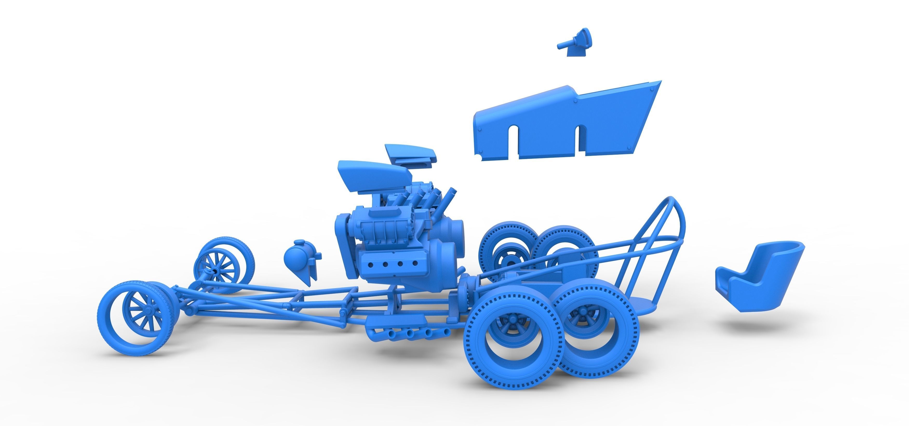 Front engine old school 6 wheeled dragster Scale 1 to 25 3D print model_33