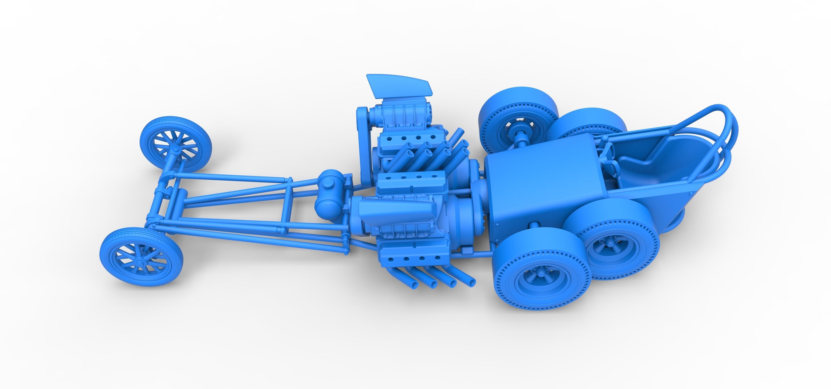 Front engine old school 6 wheeled dragster Scale 1 to 25 3D print model_23