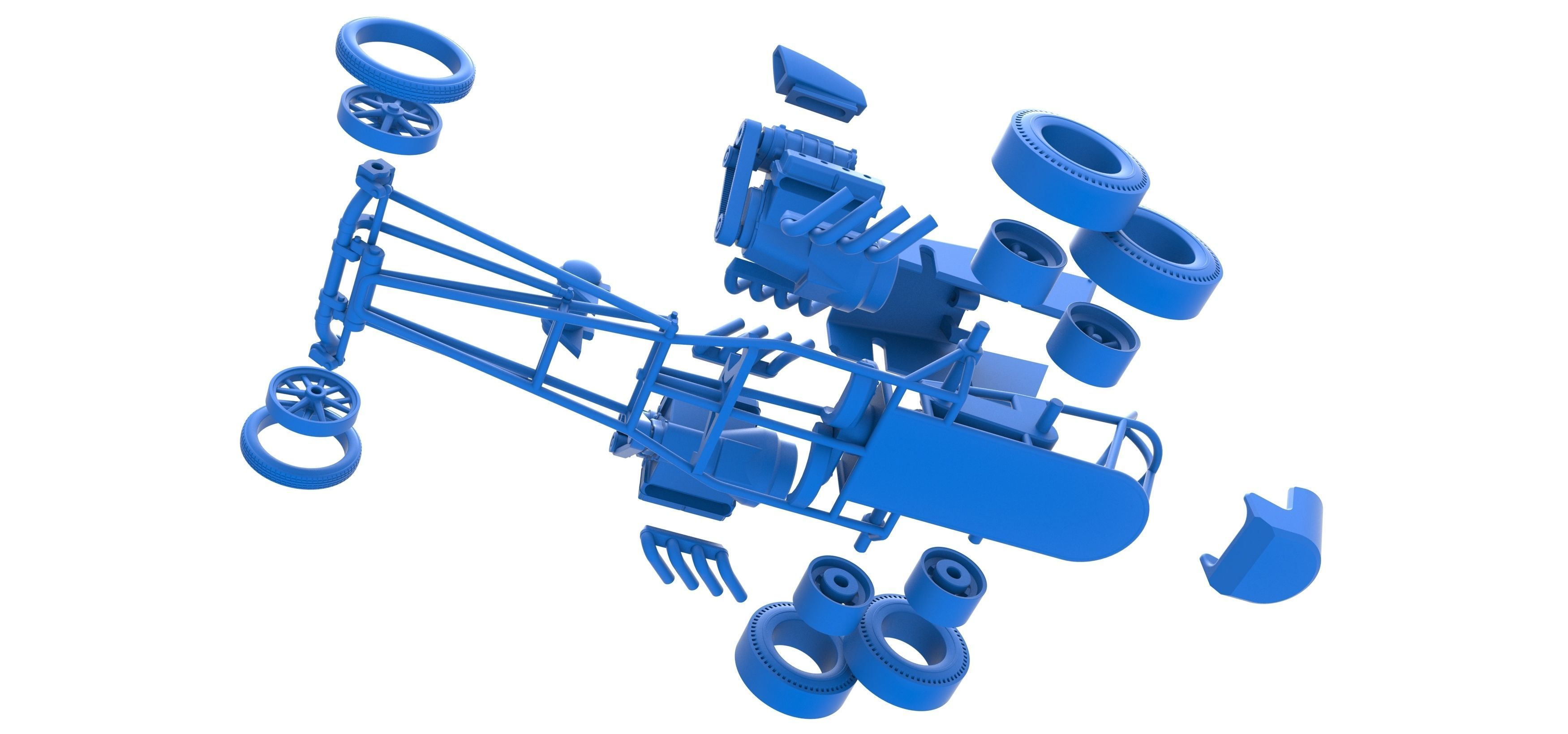 Front engine old school 6 wheeled dragster Scale 1 to 25 3D print model_30