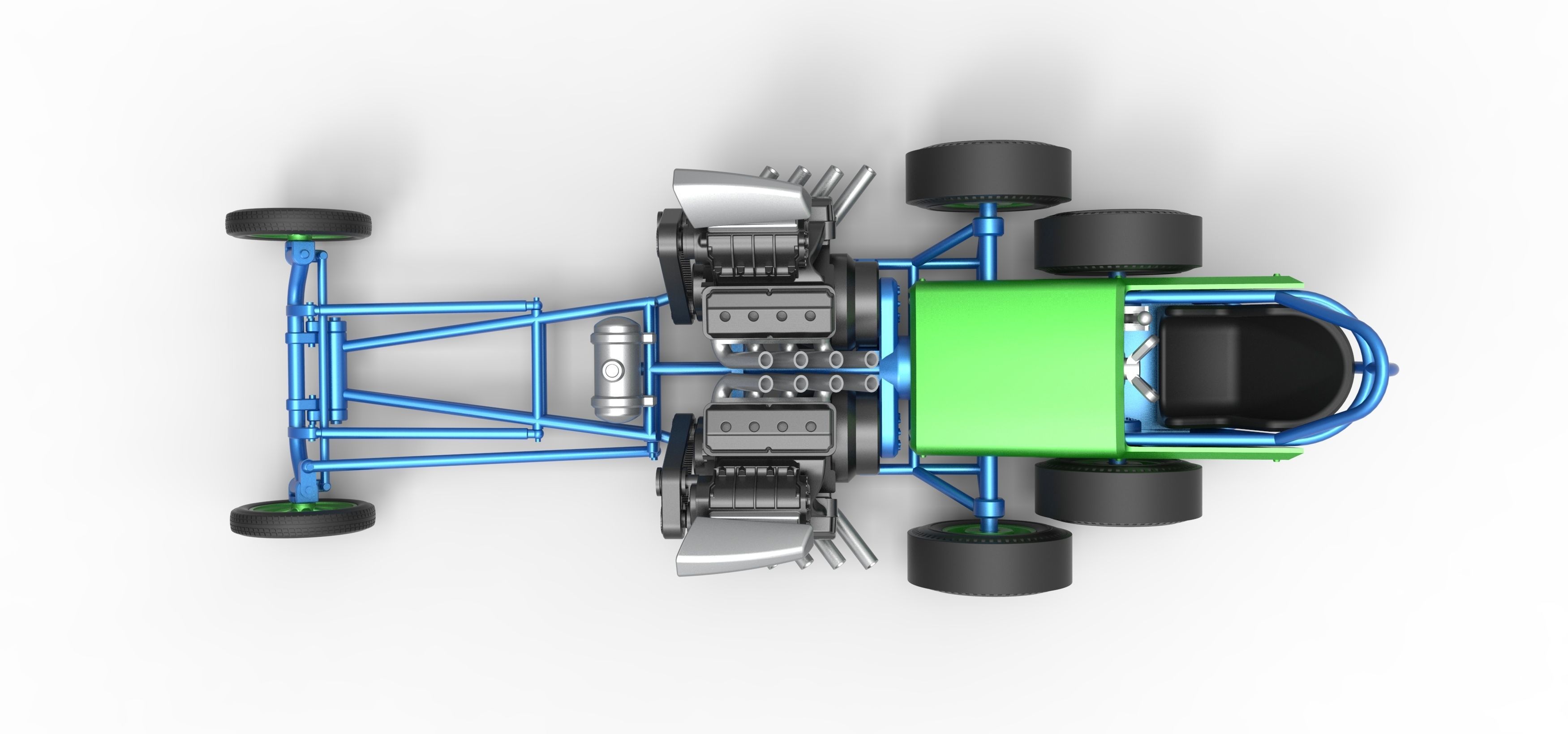 Front engine old school 6 wheeled dragster Scale 1 to 25 3D print model_10
