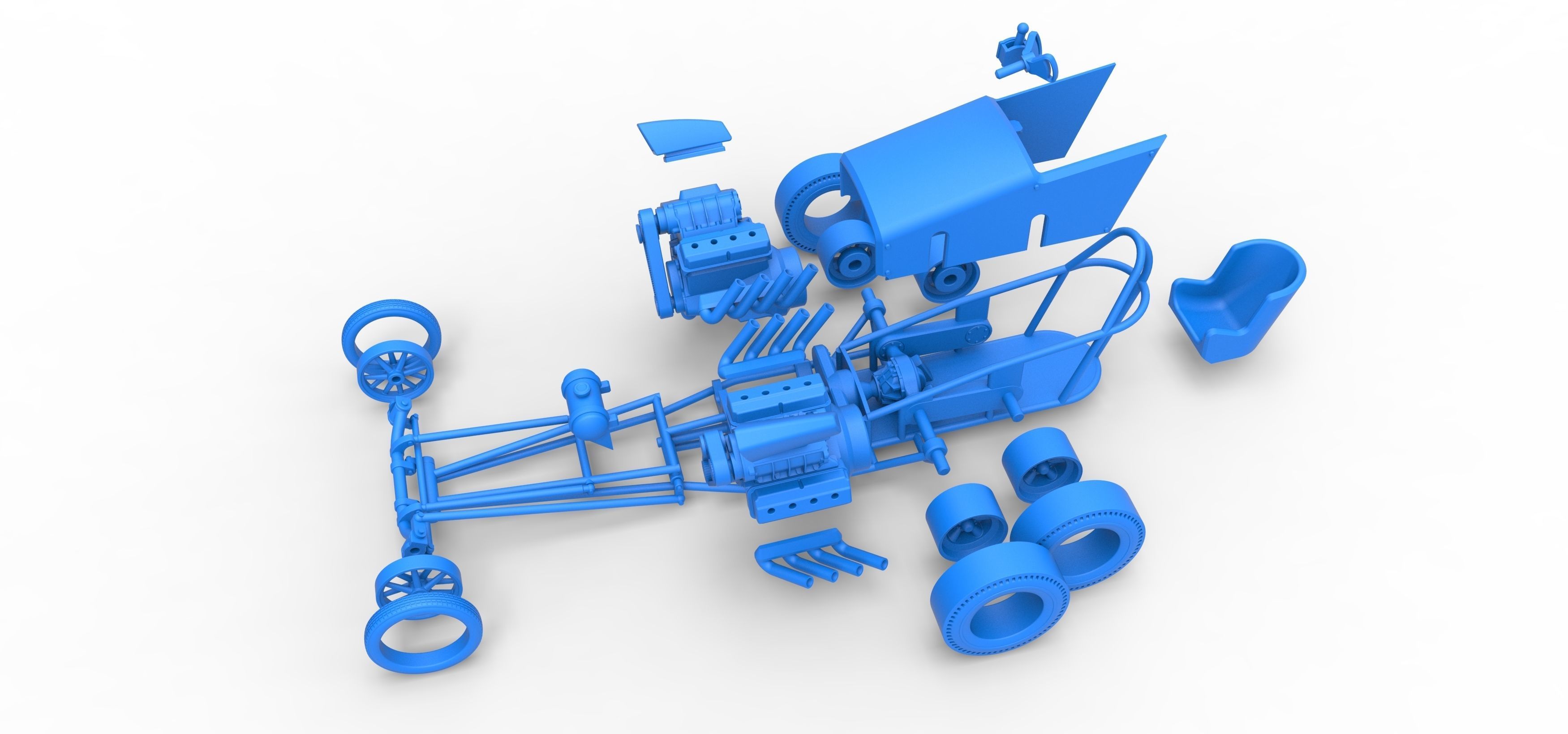 Front engine old school 6 wheeled dragster Scale 1 to 25 3D print model_31