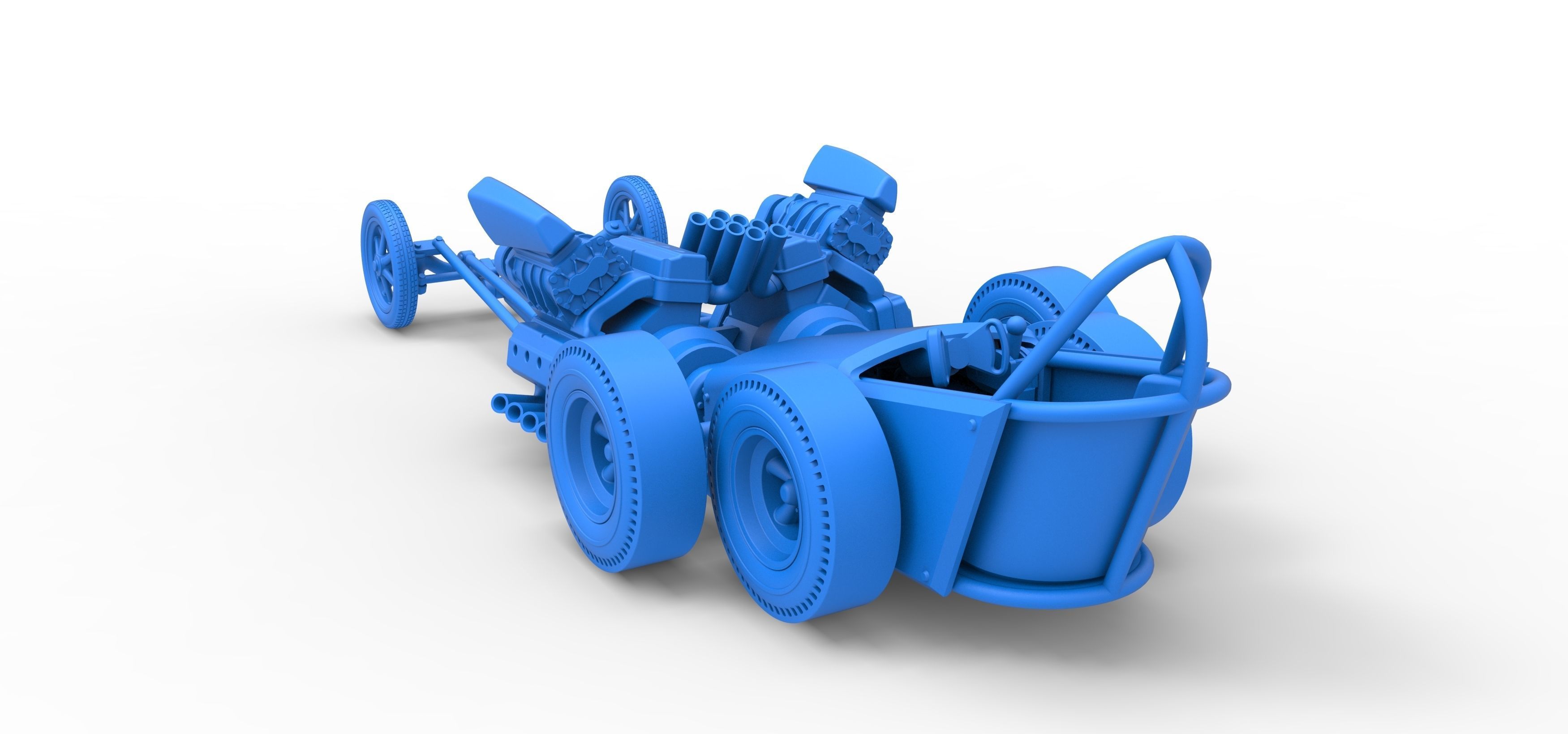 Front engine old school 6 wheeled dragster Scale 1 to 25 3D print model_26