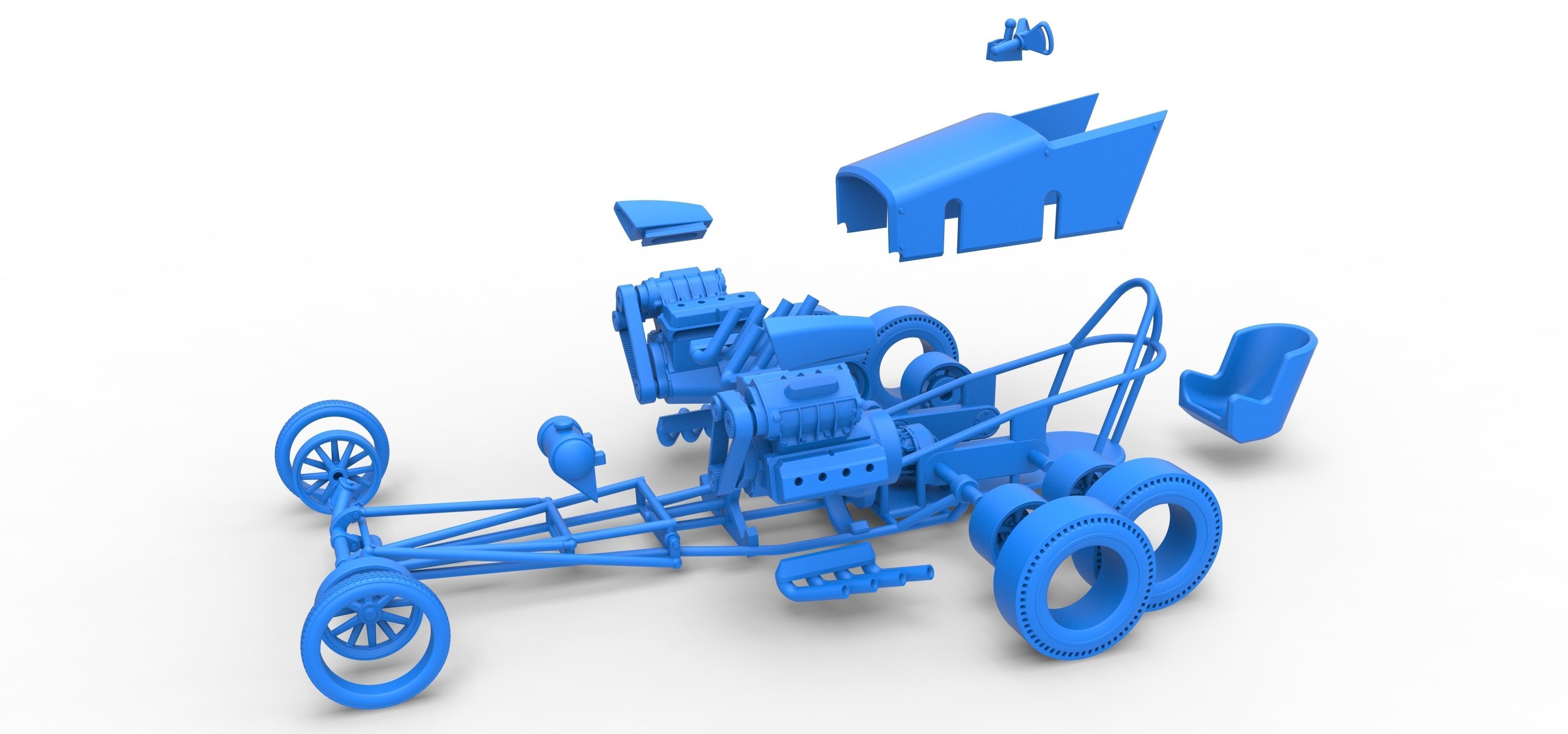 Front engine old school 6 wheeled dragster Scale 1 to 25 3D print model_29