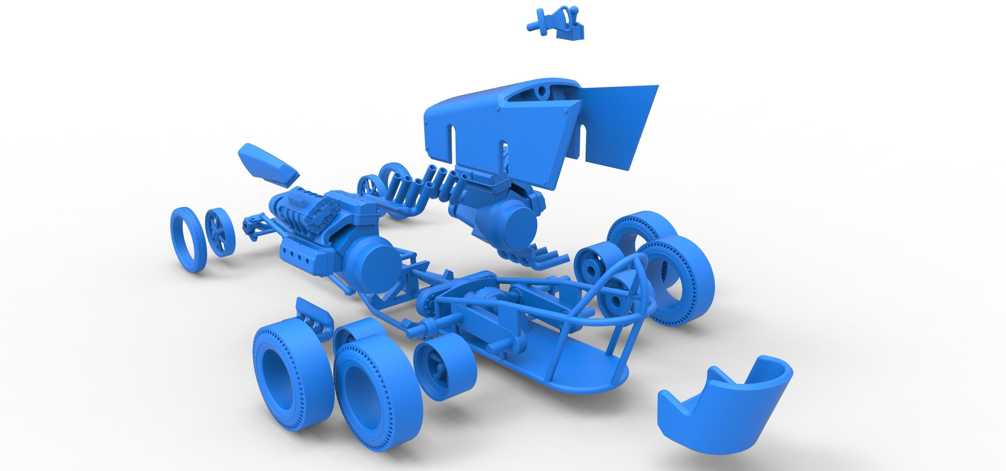 Front engine old school 6 wheeled dragster Scale 1 to 25 3D print model_35
