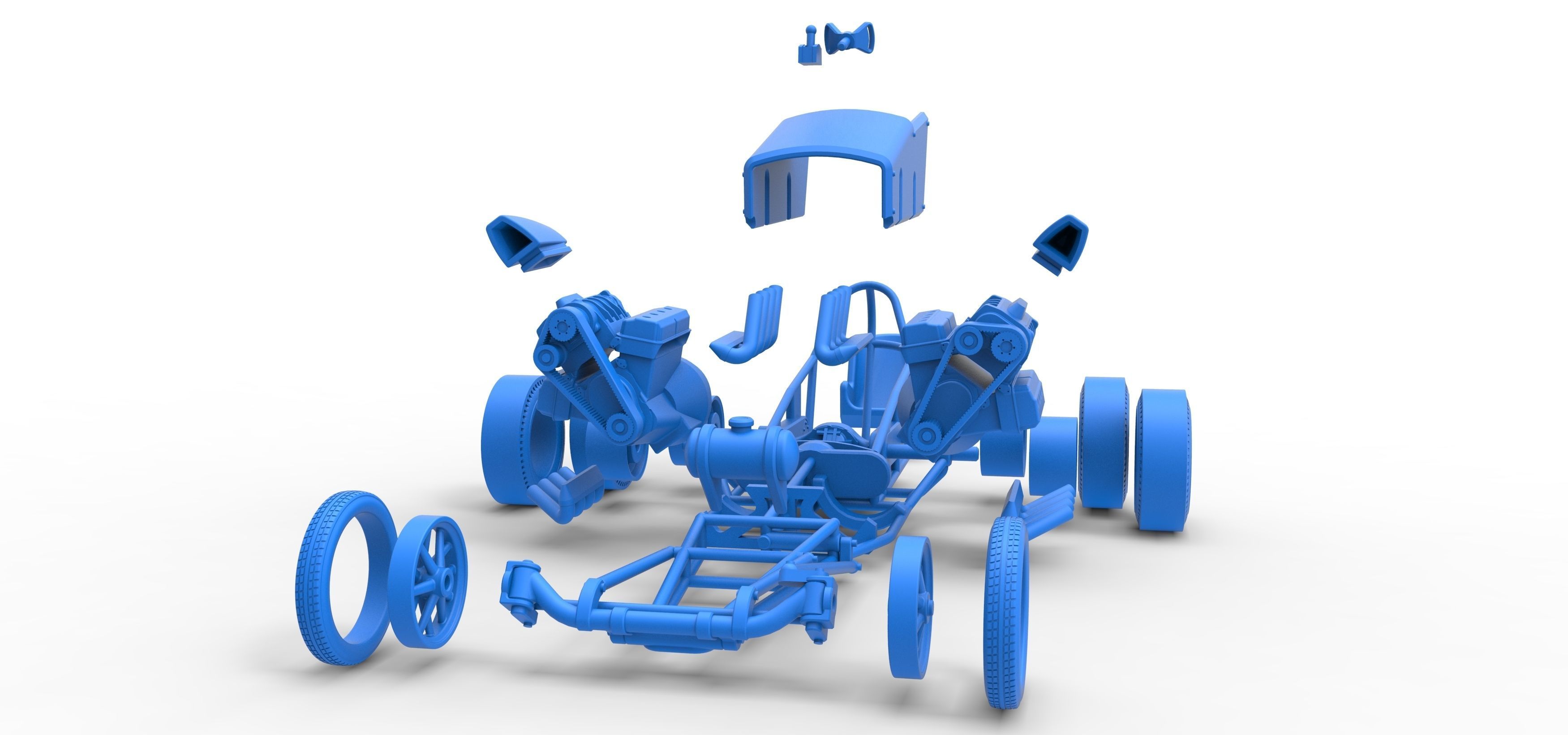 Front engine old school 6 wheeled dragster Scale 1 to 25 3D print model_32