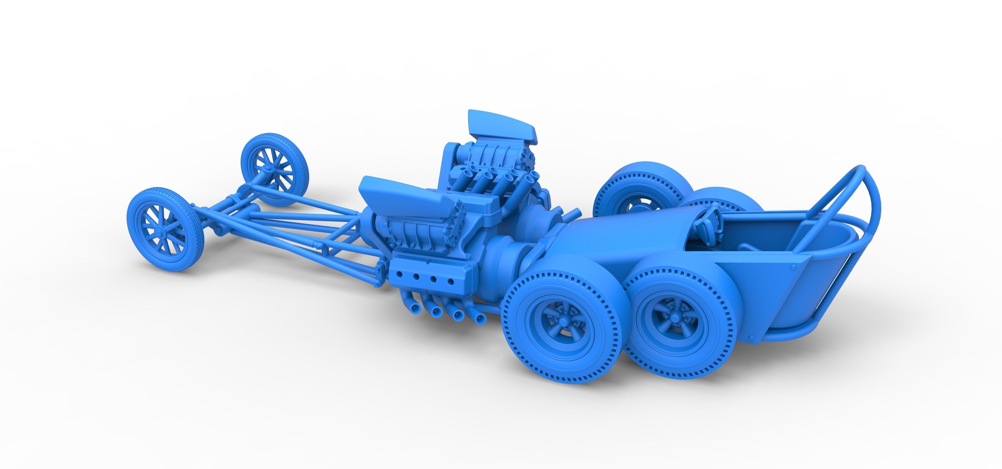 Front engine old school 6 wheeled dragster Scale 1 to 25 3D print model_25