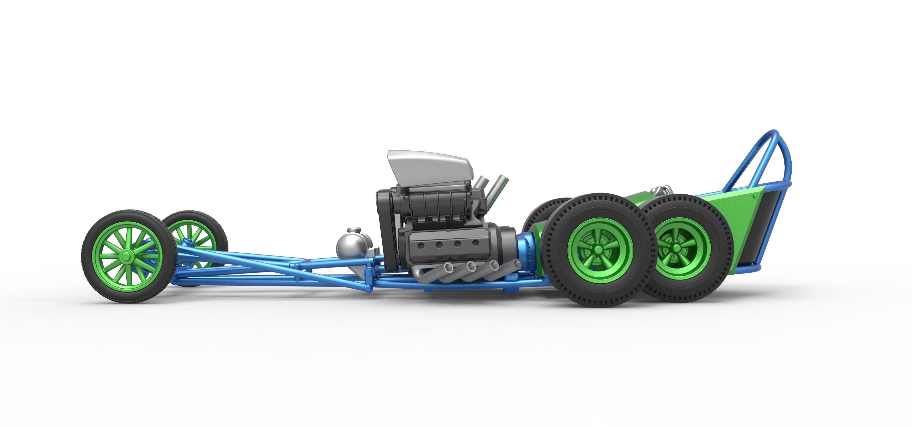 Front engine old school 6 wheeled dragster Scale 1 to 25 3D print model_8