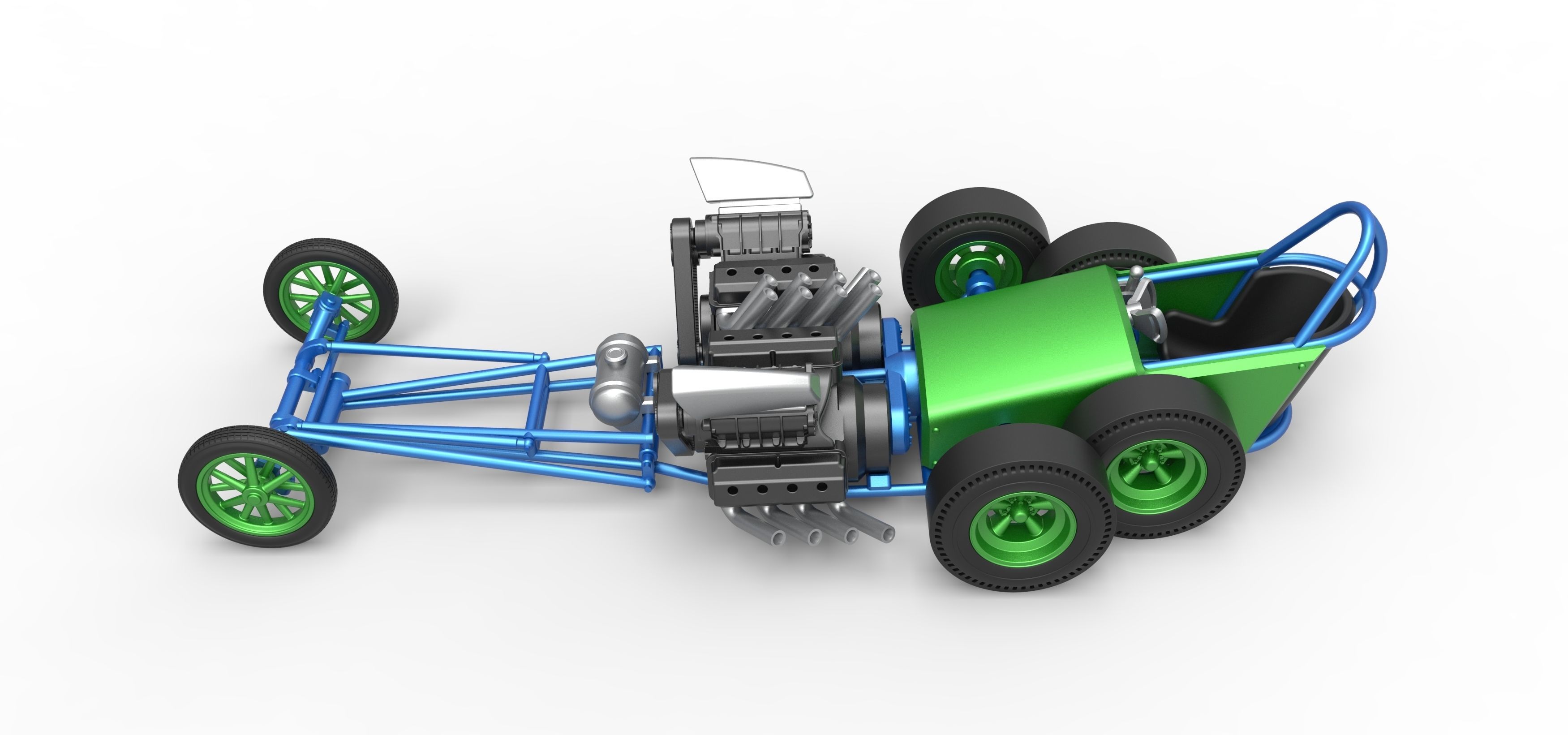 Front engine old school 6 wheeled dragster Scale 1 to 25 3D print model_9