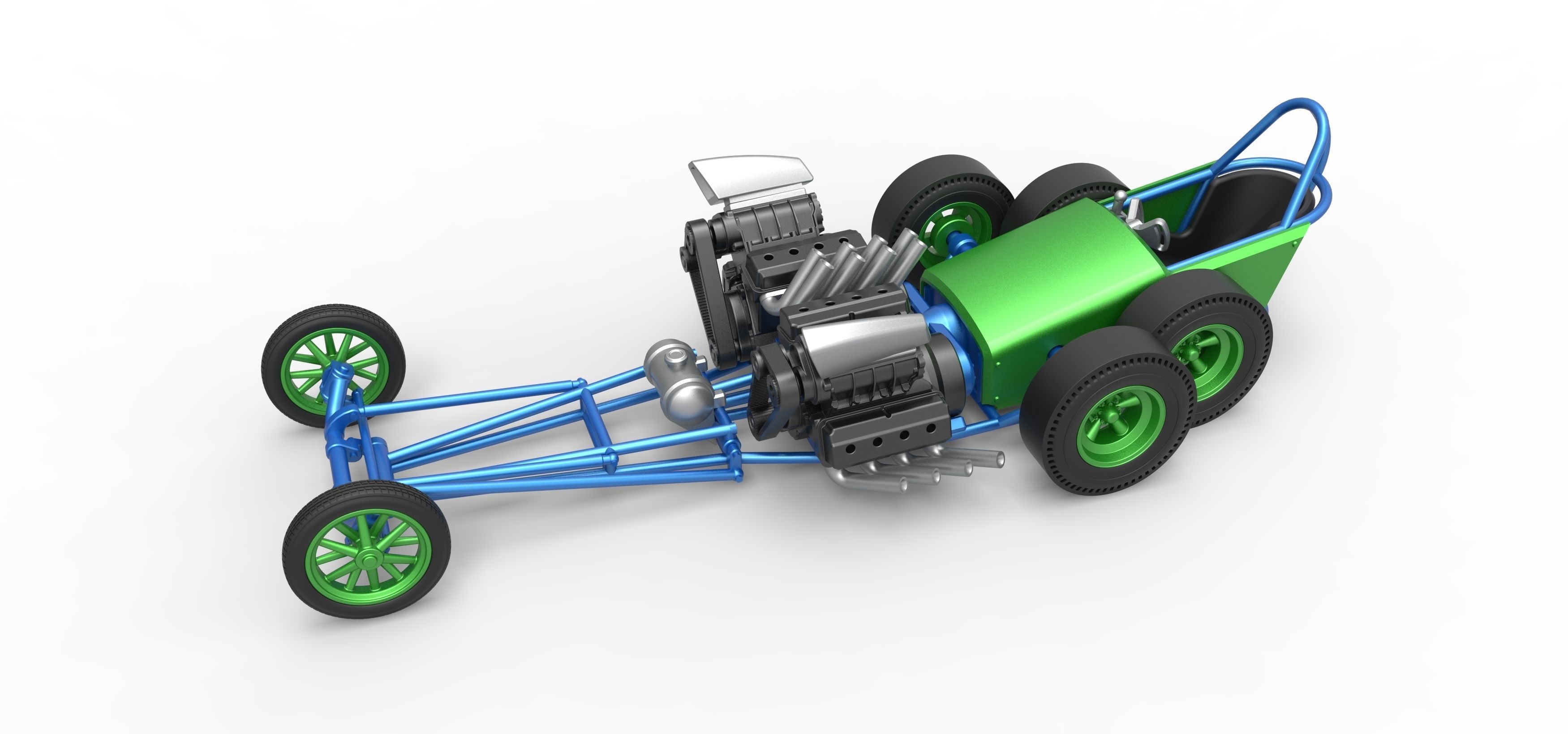 Front engine old school 6 wheeled dragster Scale 1 to 25 3D print model_3