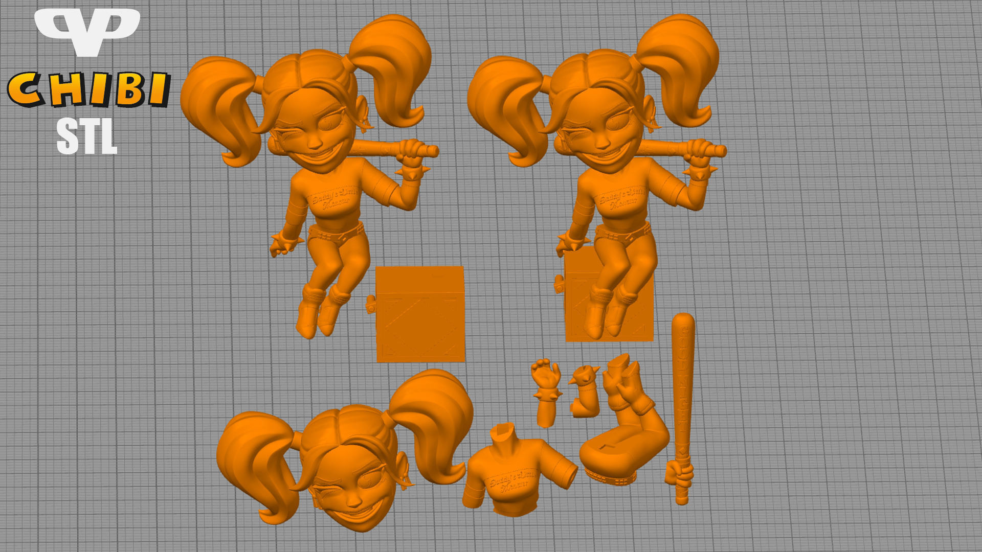 Harley Quinn Chibi Robbie Margot STL 3D Printing ChibiSTL 3DXM 3D print model_1