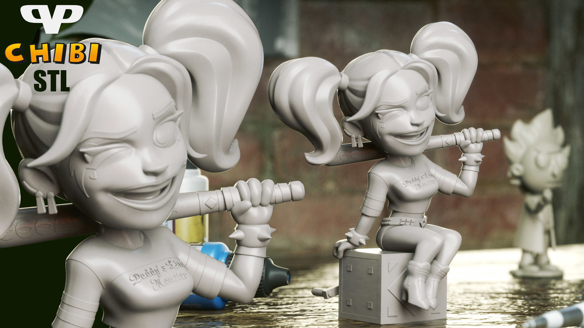 Harley Quinn Chibi Robbie Margot STL 3D Printing ChibiSTL 3DXM 3D print model_3