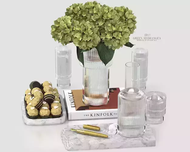 decoration set with green hydrangea 3D model
