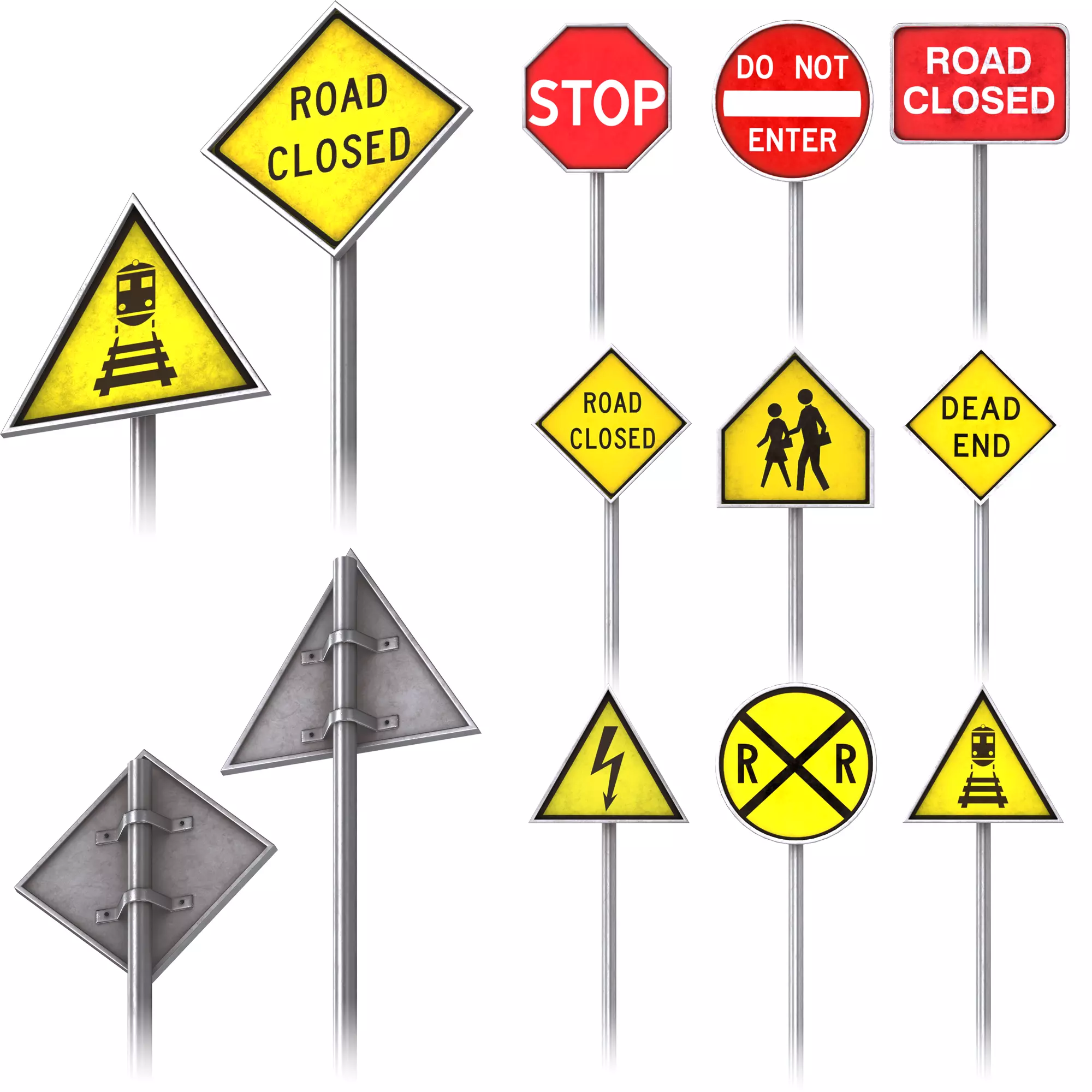Set of road signs Free low-poly 3D model
