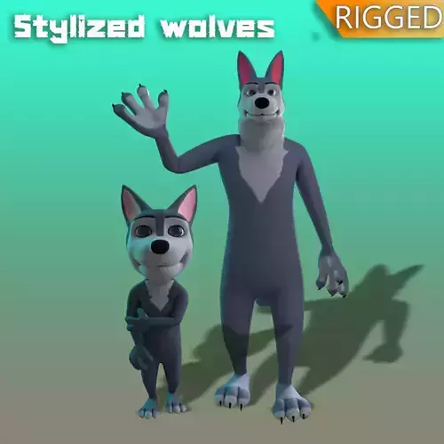 Stylized Wolves Rigged 3D Model Collection