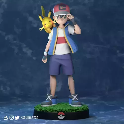 Ash - Satoshi and Pikachu - Pokemon Journeys Figure 3D print model Ash - Satoshi and Pikachu - Pokemon Journeys Figure 3D print model