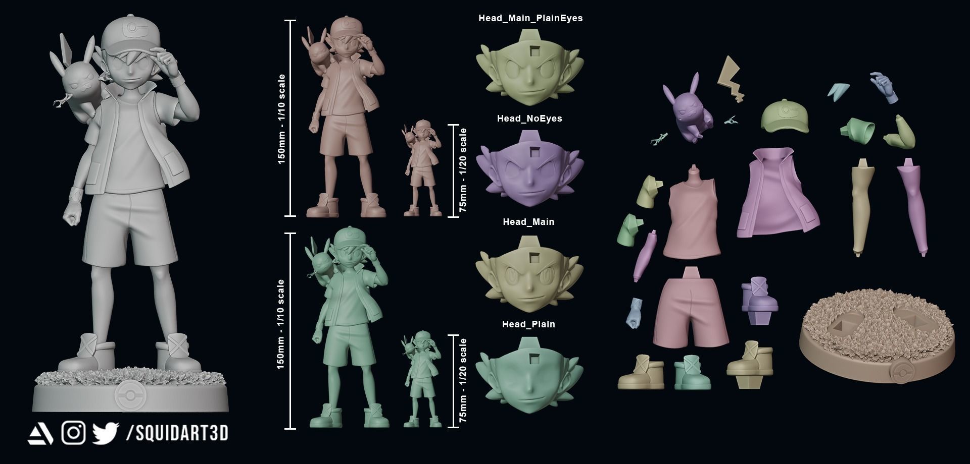 Ash - Satoshi and Pikachu - Pokemon Journeys Figure 3D print model_11