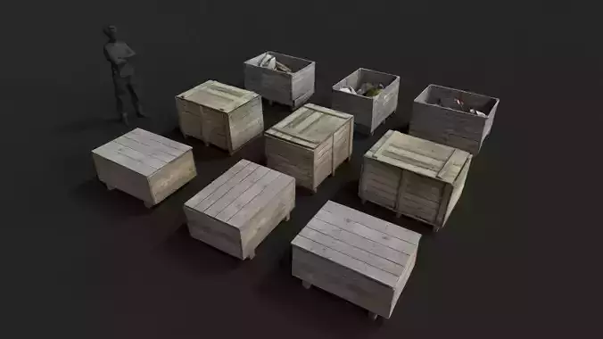 wooden boxes 3D Model Collection