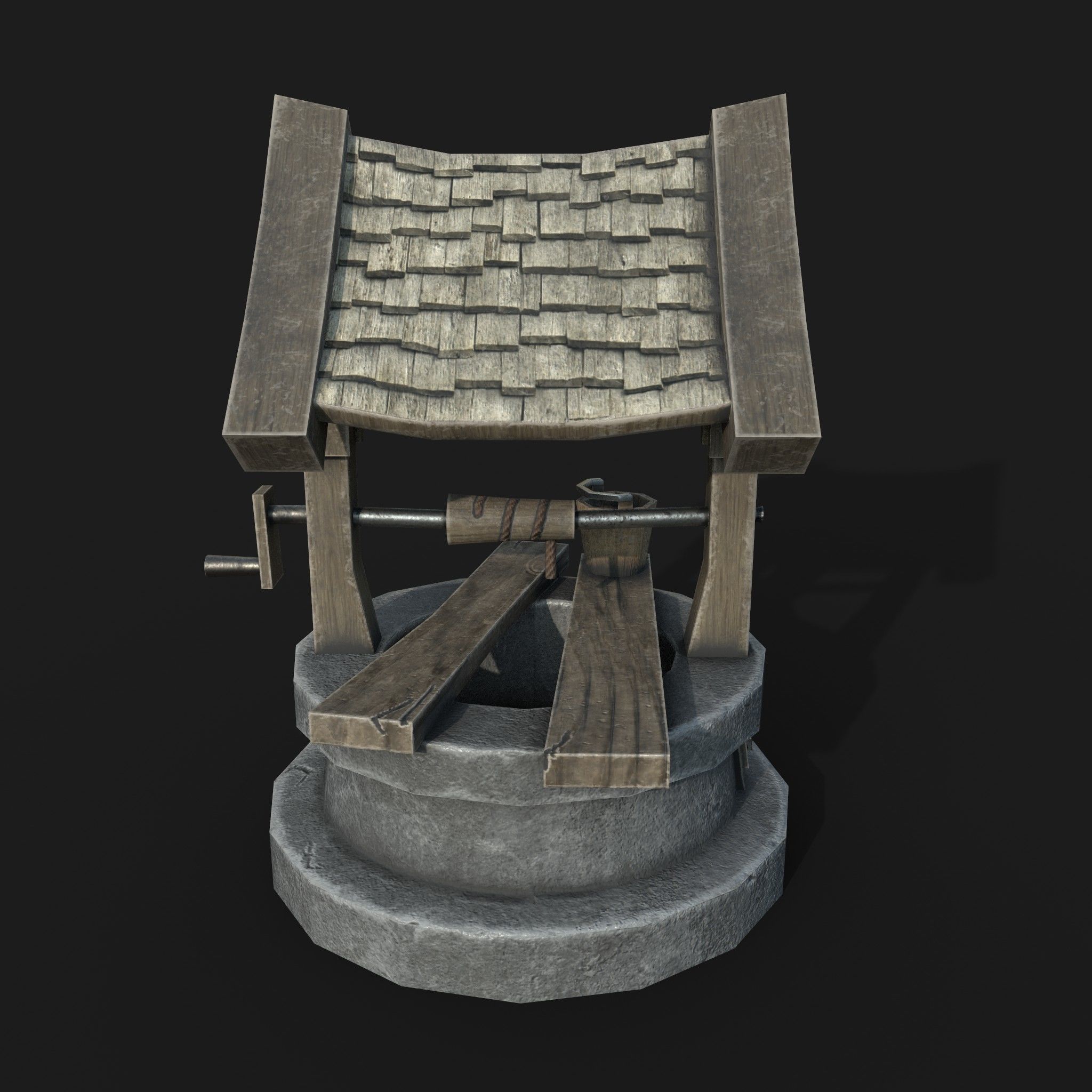 Old low poly draw-well Low-poly 3D model_9