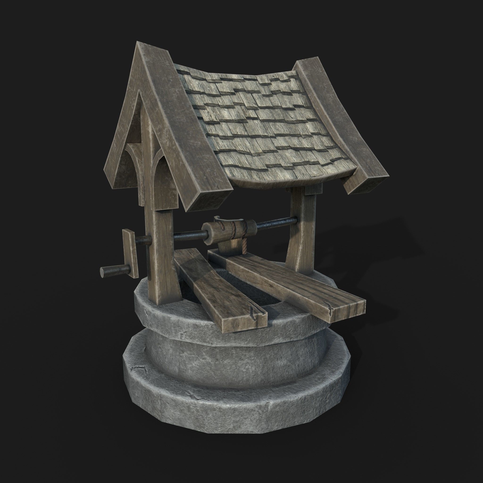 Old low poly draw-well Low-poly 3D model_7