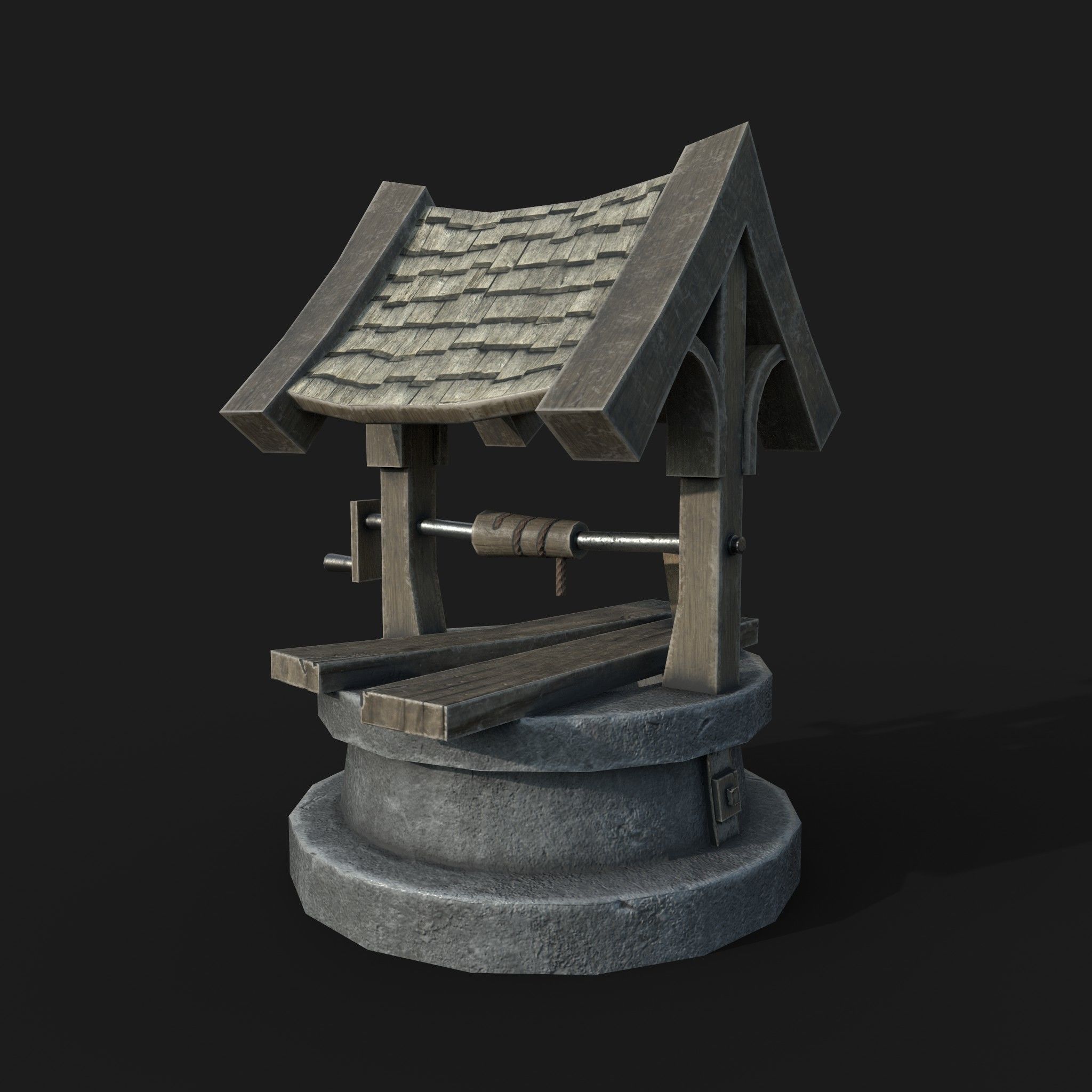 Old low poly draw-well Low-poly 3D model_10