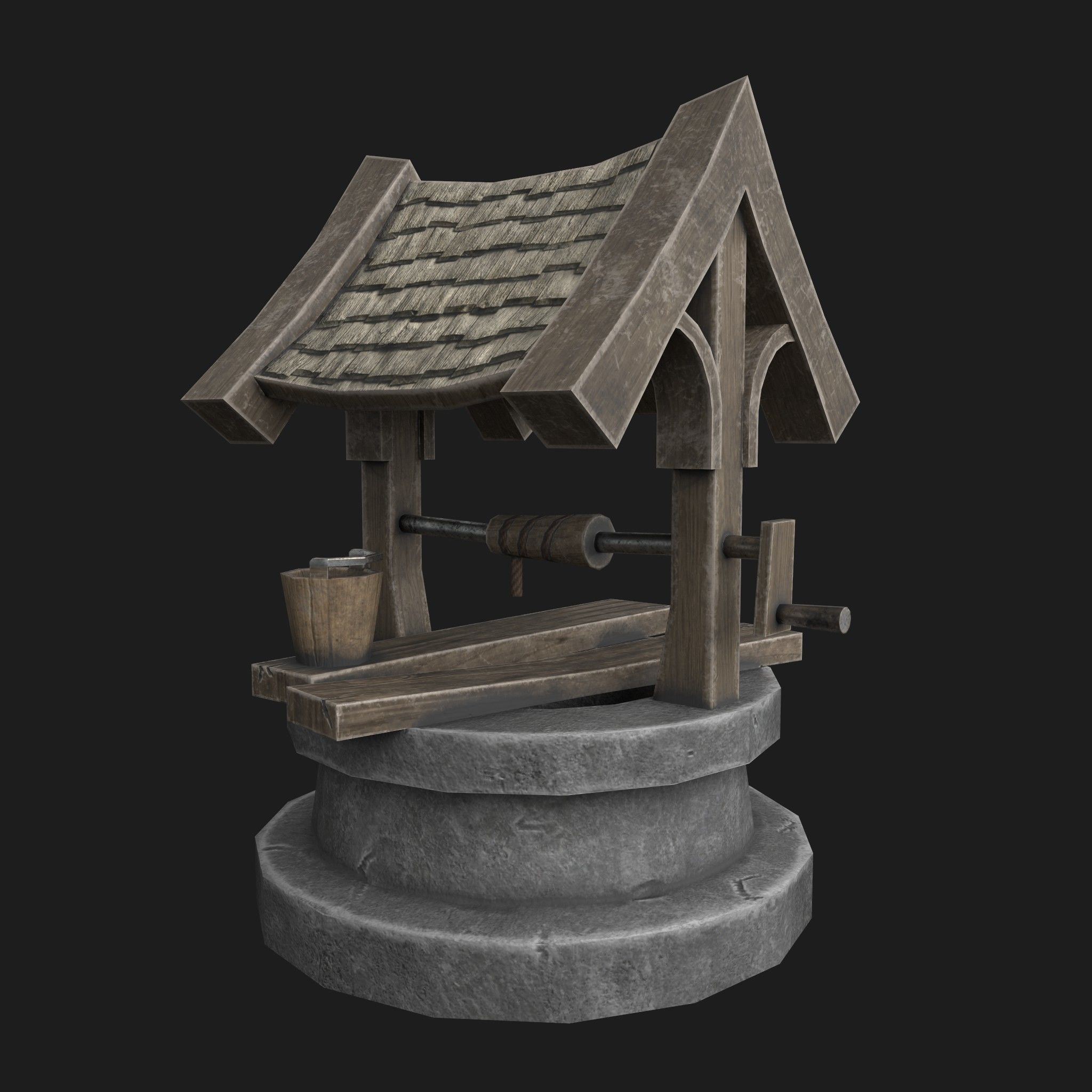 Old low poly draw-well Low-poly 3D model_1