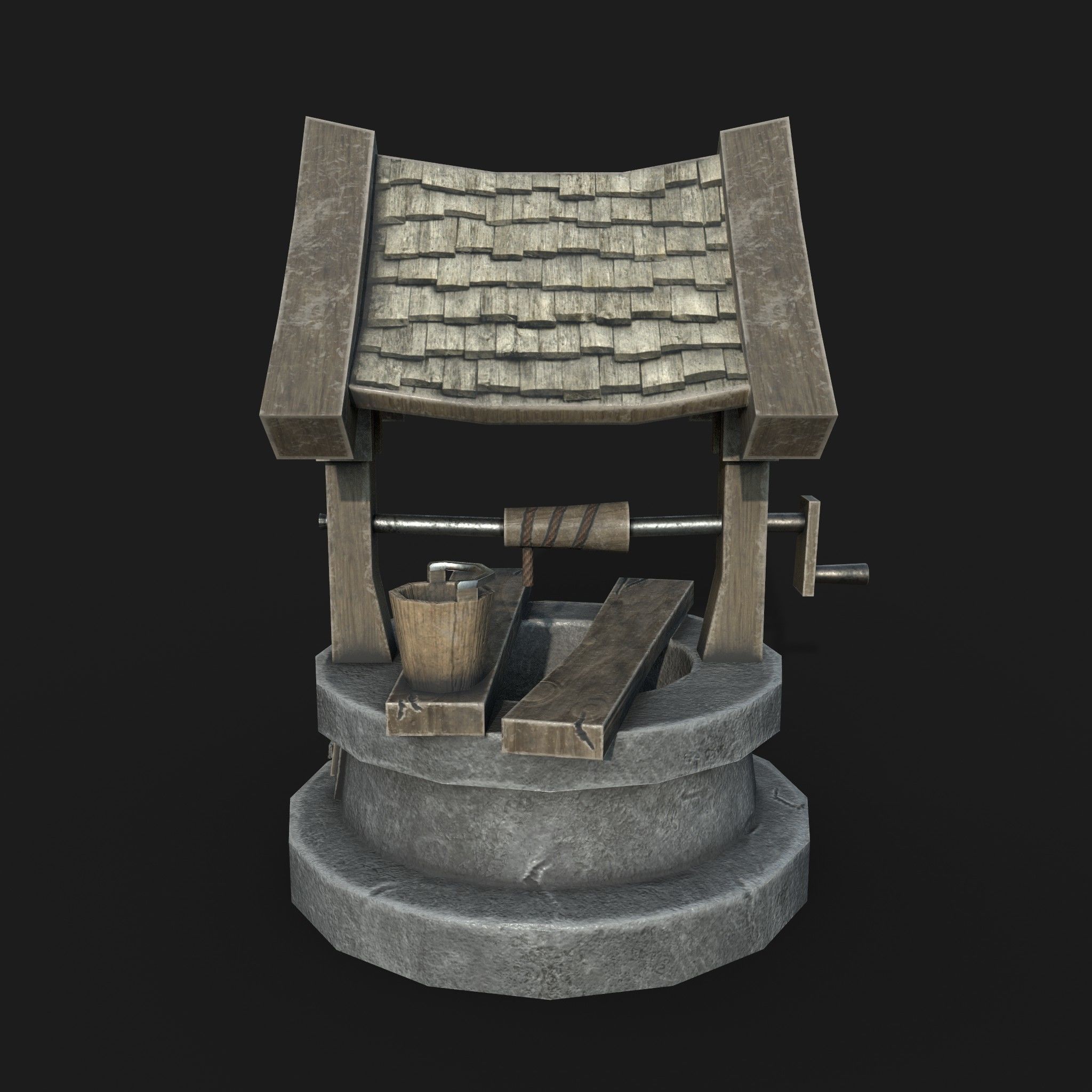 Old low poly draw-well Low-poly 3D model_2